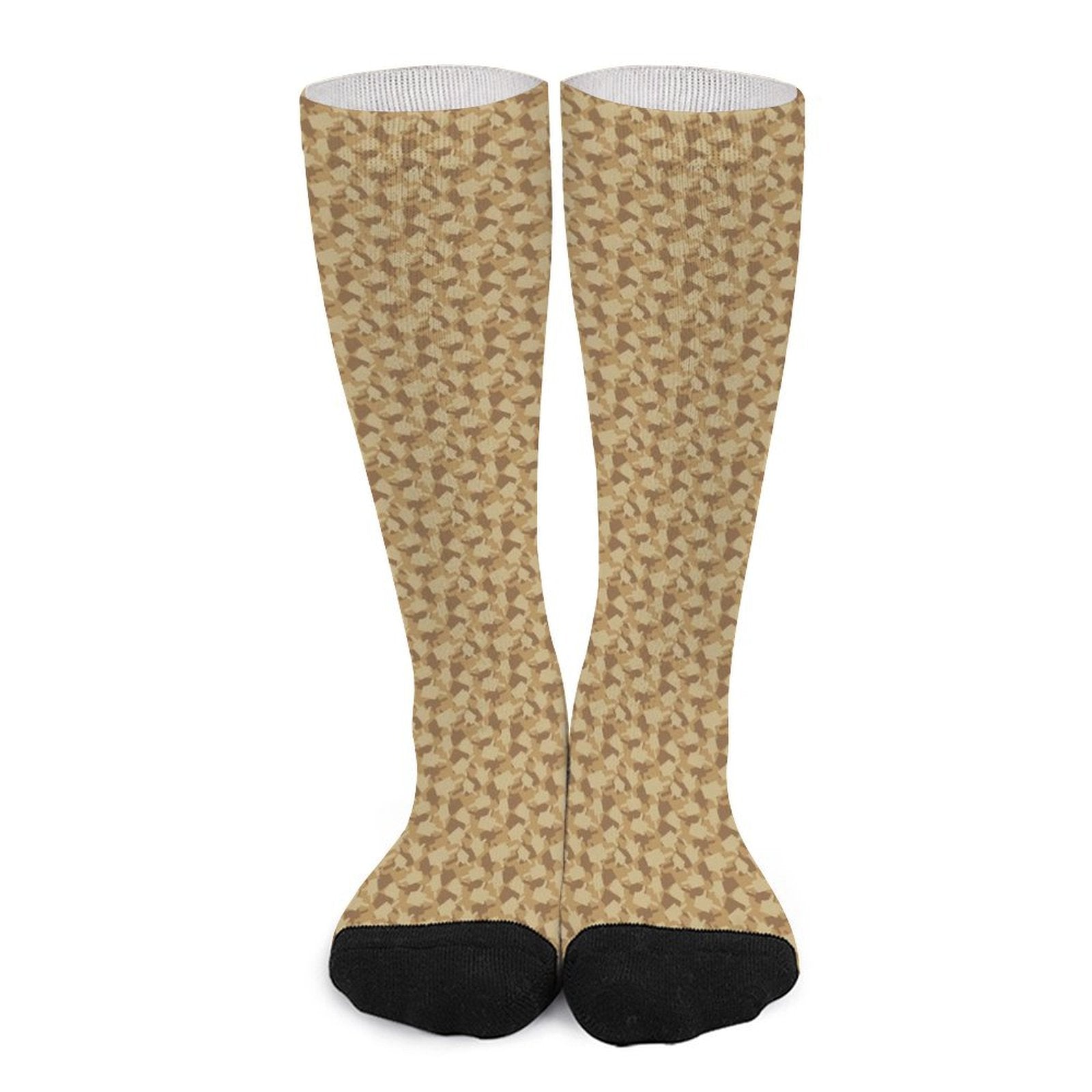 Beige crew socks with middle finger funny printed design, soft polyester blend, cushioned sole, suitable for men and women, ideal gift for all occasions