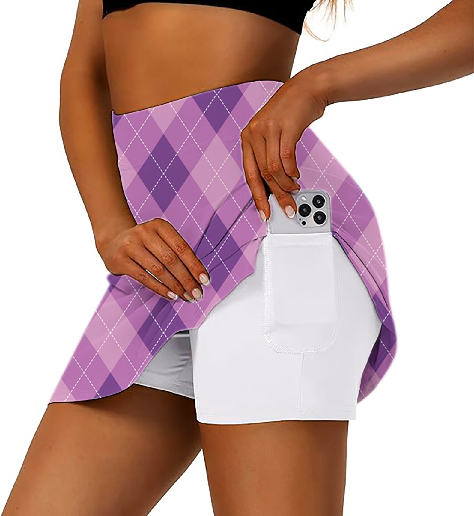 purple Argyle Women's Athletic Golf Skorts Flared Skirts