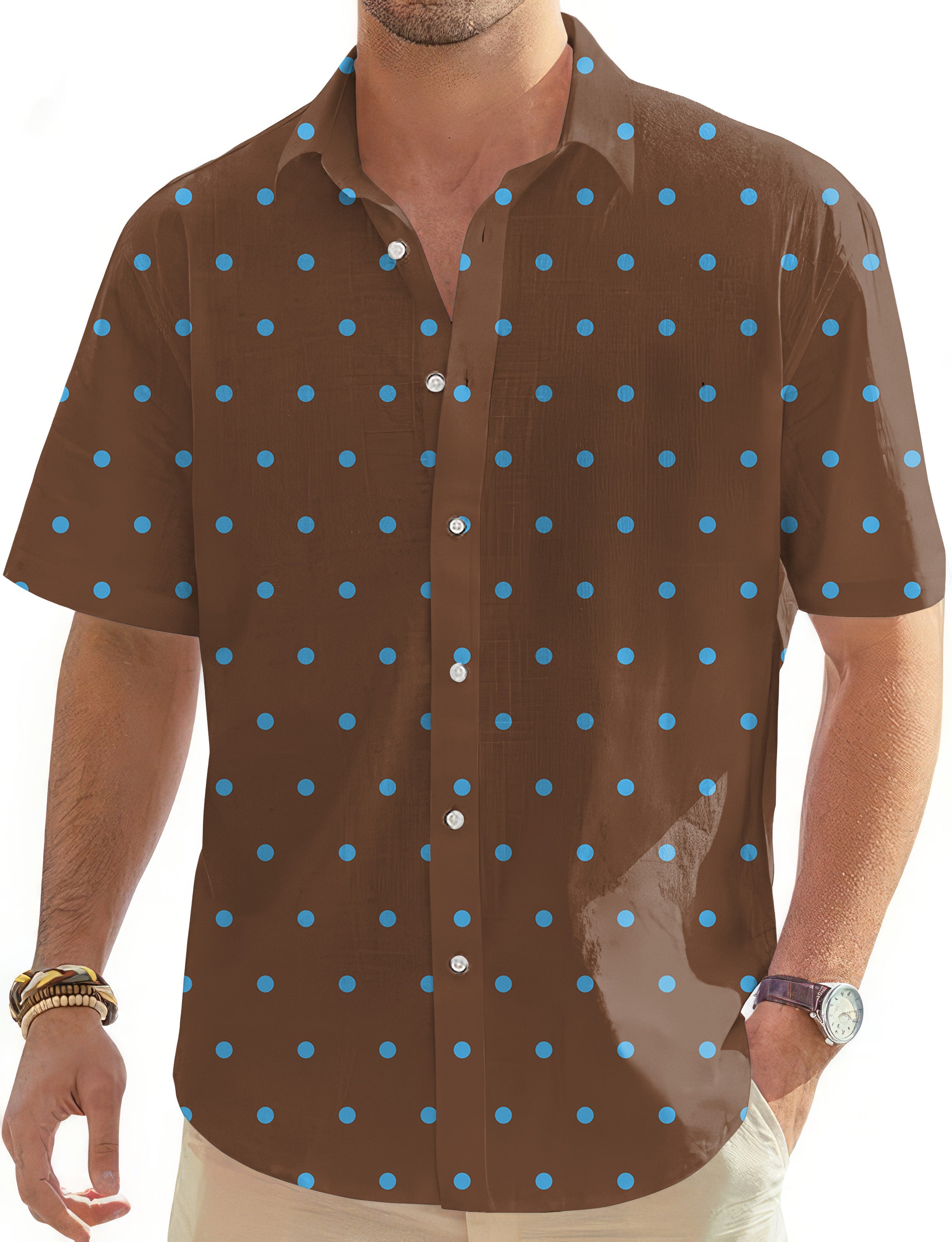 Brown Polka Dots Men's Golf Hawaiian Shirts Button Down Shirt
