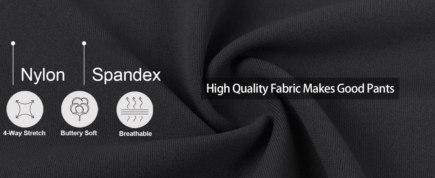 Close-up of black fabric with nylon and spandex showing 4-way stretch, soft, breathable material for women's golf polo and pants set