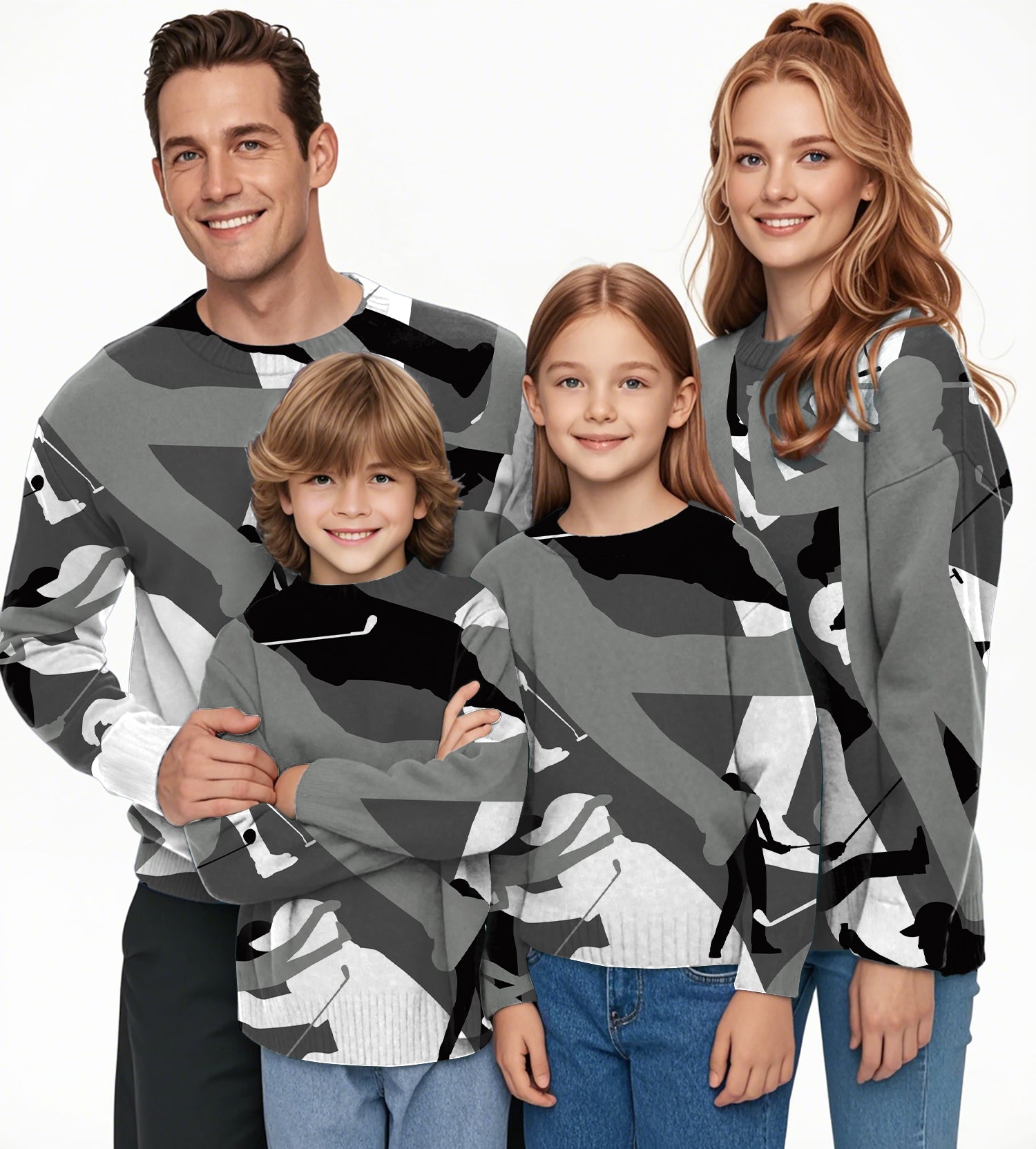Black and white golf crewneck pullover sweater for men women and kids family matching outfits