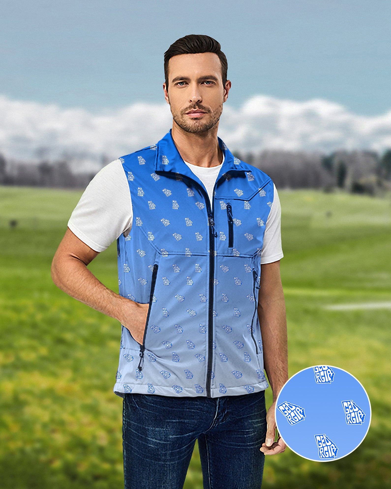 Men's Blue Georgia Lightweight Softshell Vest Sleeveless Jacket for Golf Windproof Waterproof