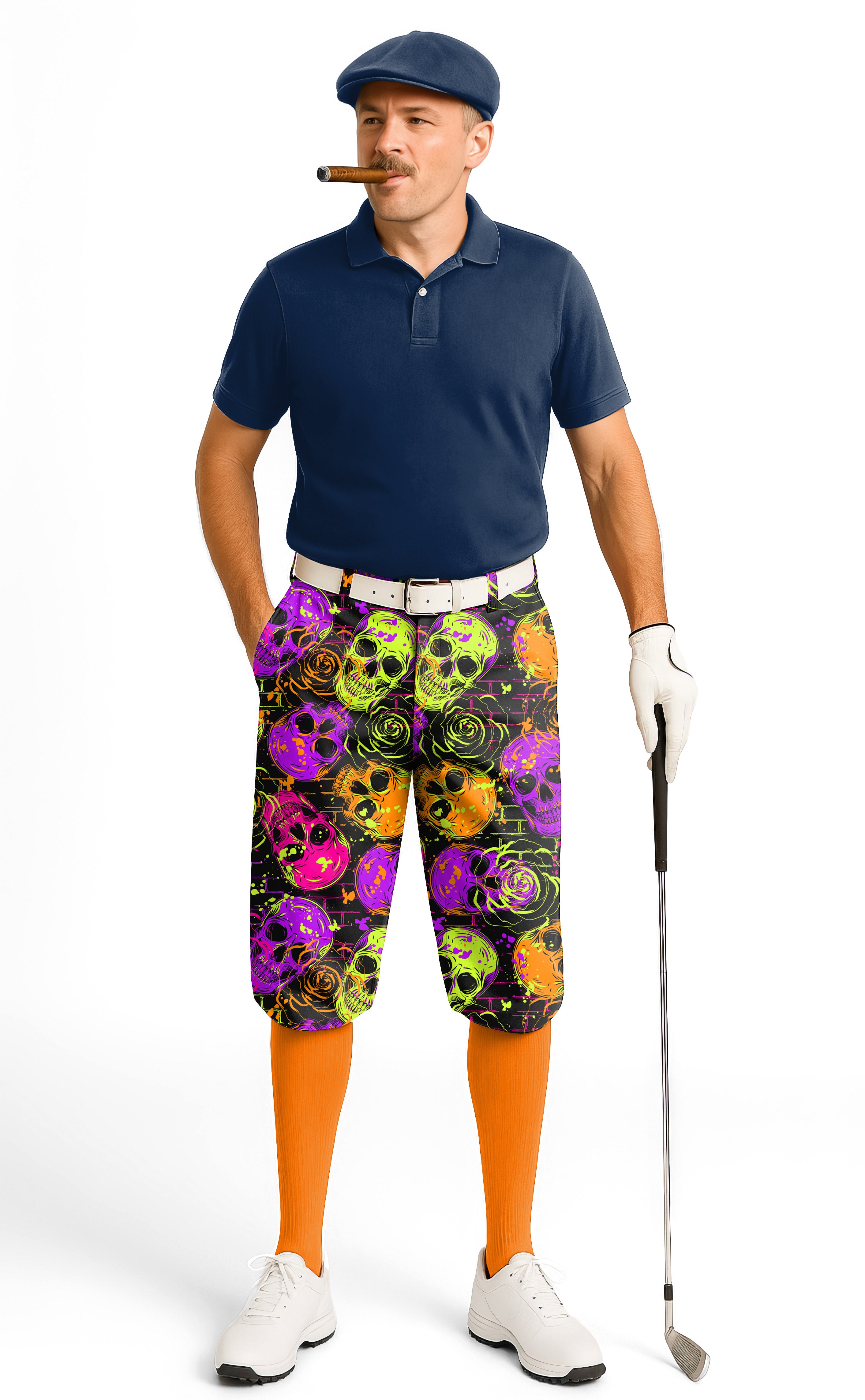 Halloween Colors Skull Men's Golf Knickers Pants