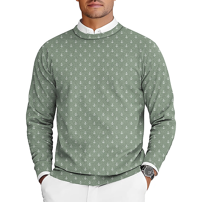 Light green anchor men's golf crewneck pullover sweater with custom logo option