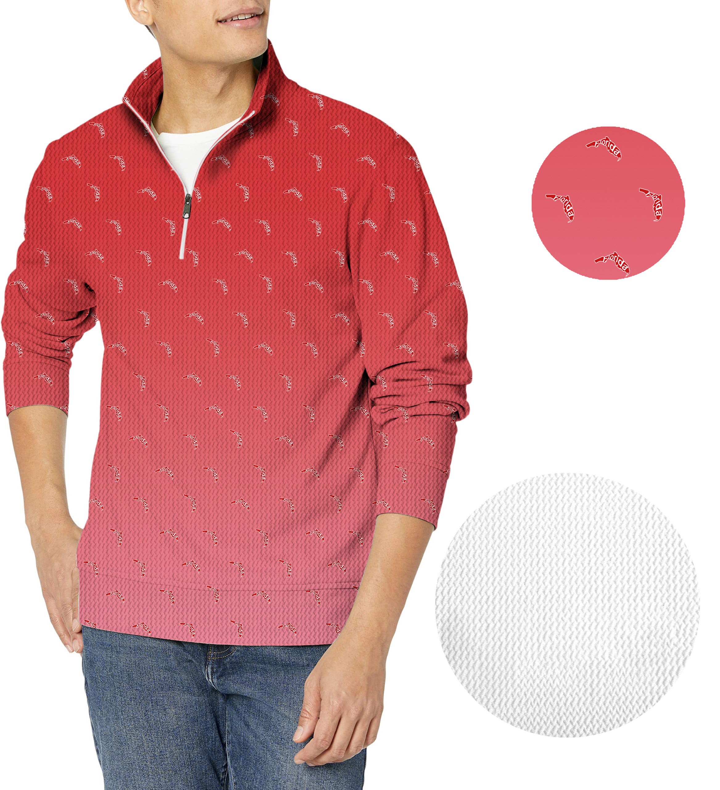 Red Florida Men's Golf Waffle Zipper Pullover