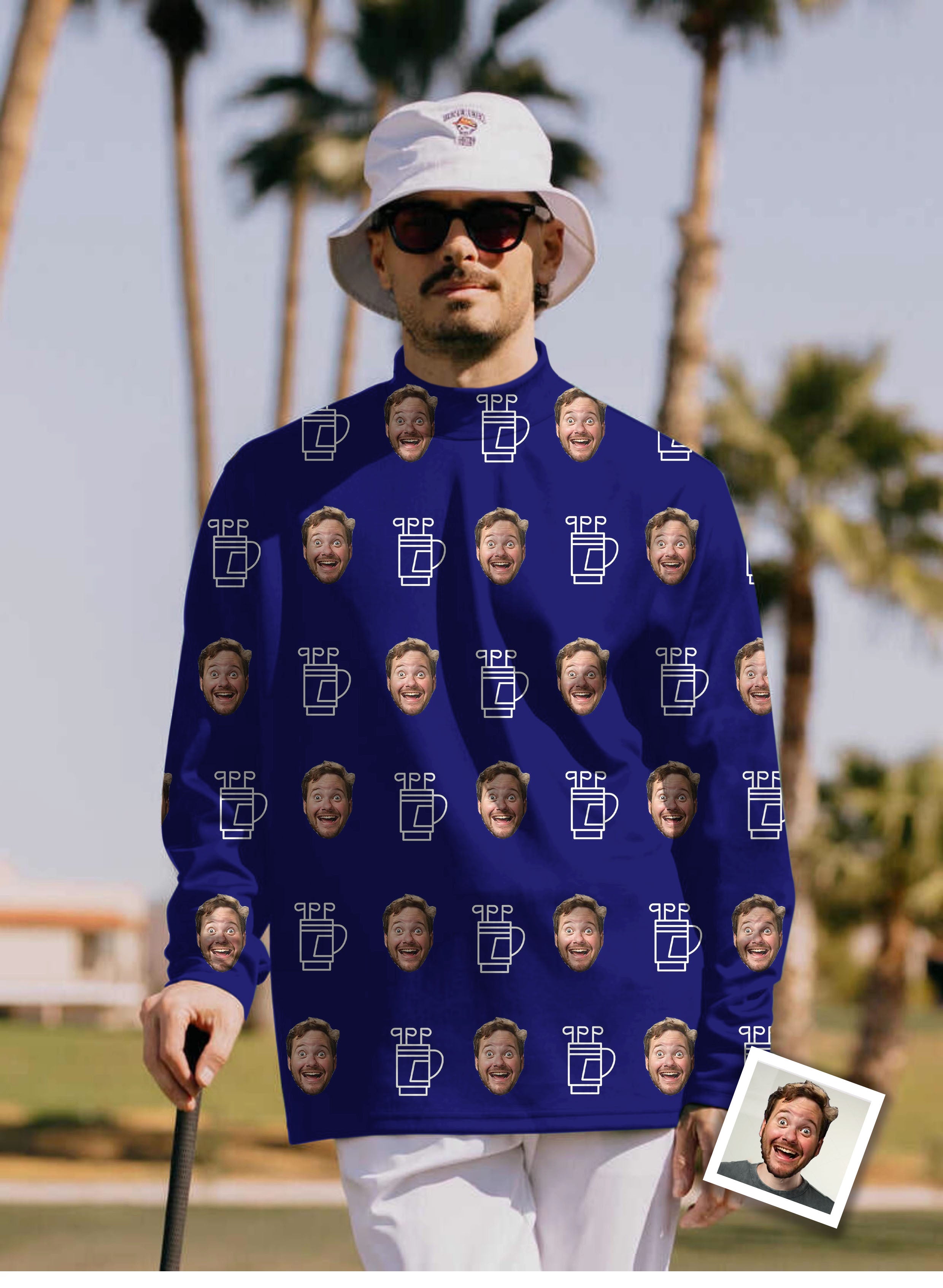 Custom Photo Funny Face Pullover High neck Long/Short sleeve T-Shirt