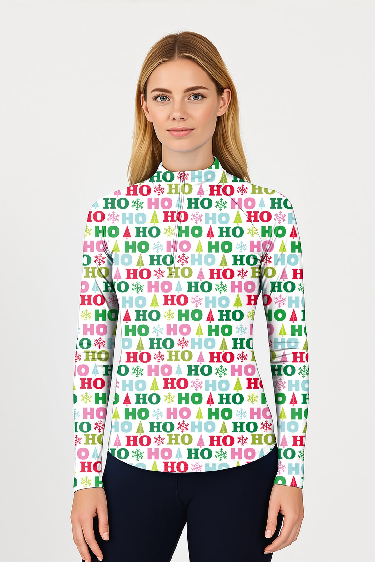 Christmas HO Women's Golf Active 3/4 Zipper Top Long Sleeves