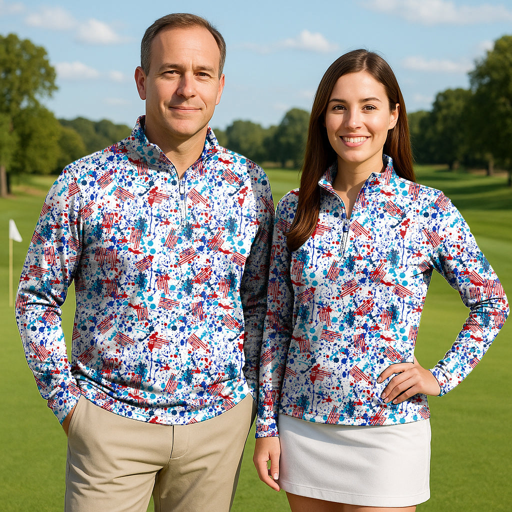 graffiti couple golf active 3/4 zip top long sleeves lightweight sun-safe golf apparel for men and women