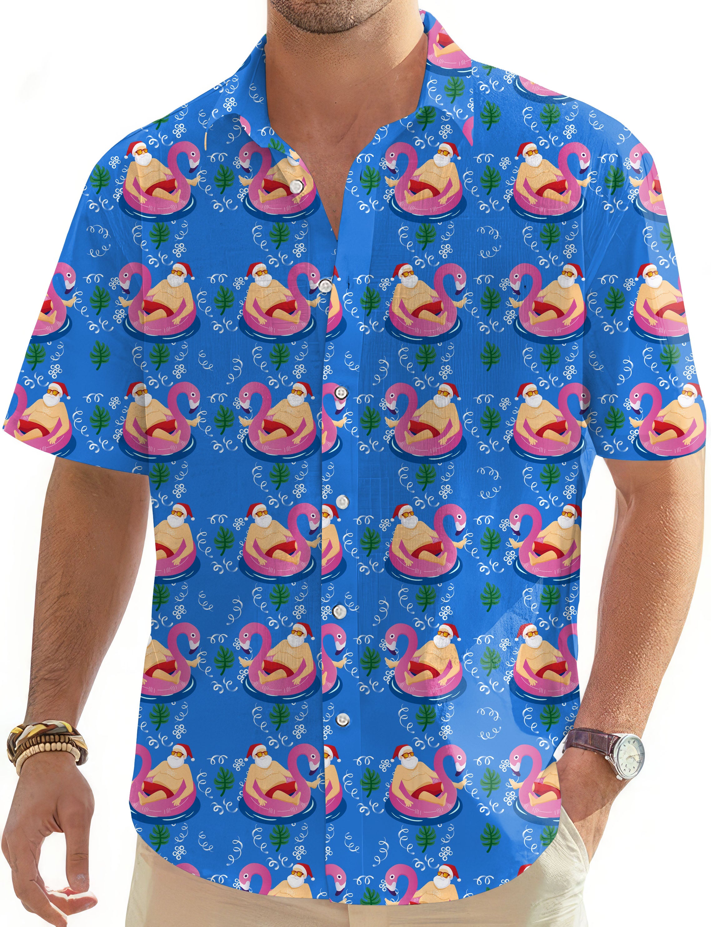 Santa Pool Party-Men's Golf Hawaiian Shirts Button Down Shirt