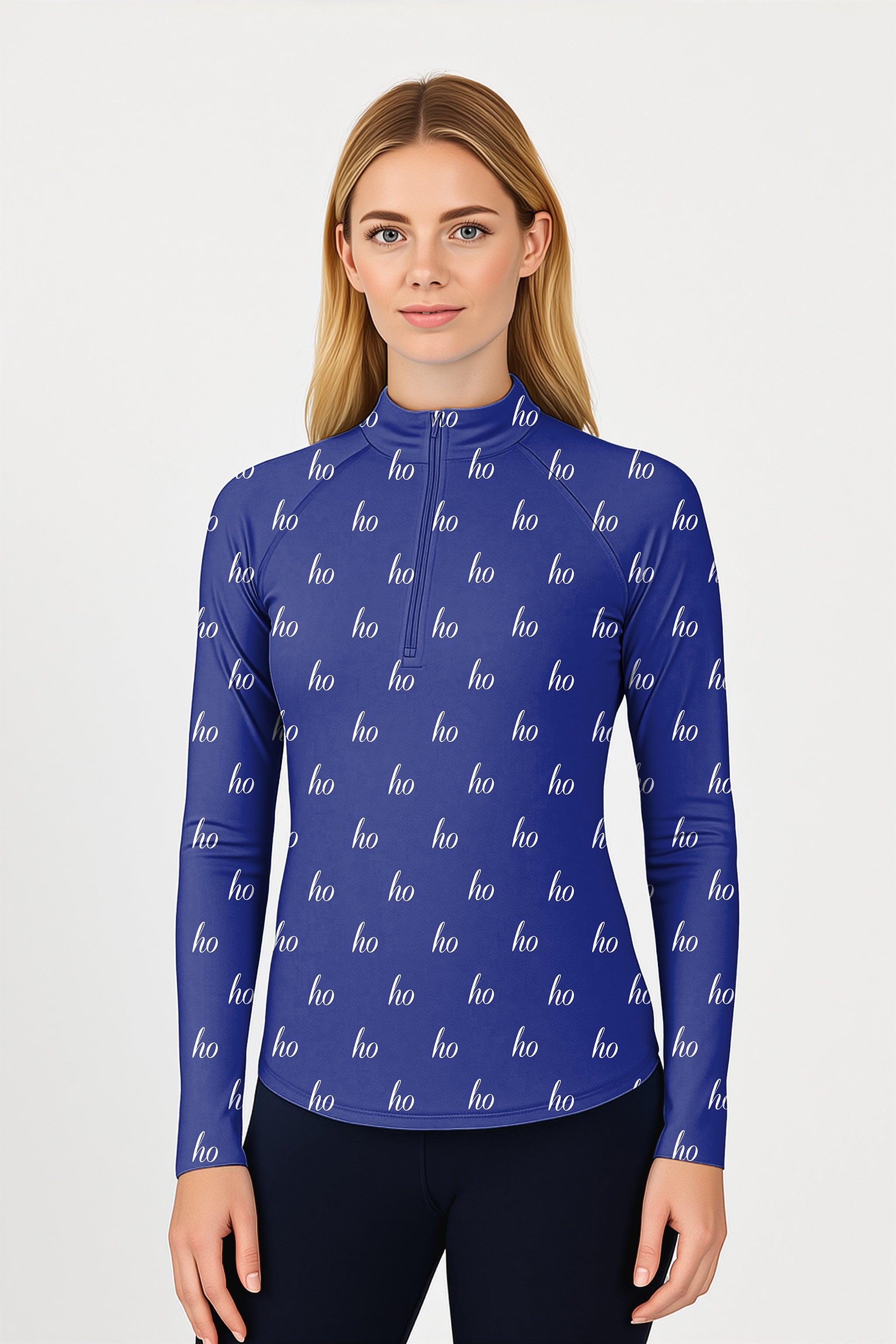 Blue Custom Name Christmas Women's Golf Active 3/4 Zip Top Long Sleeves