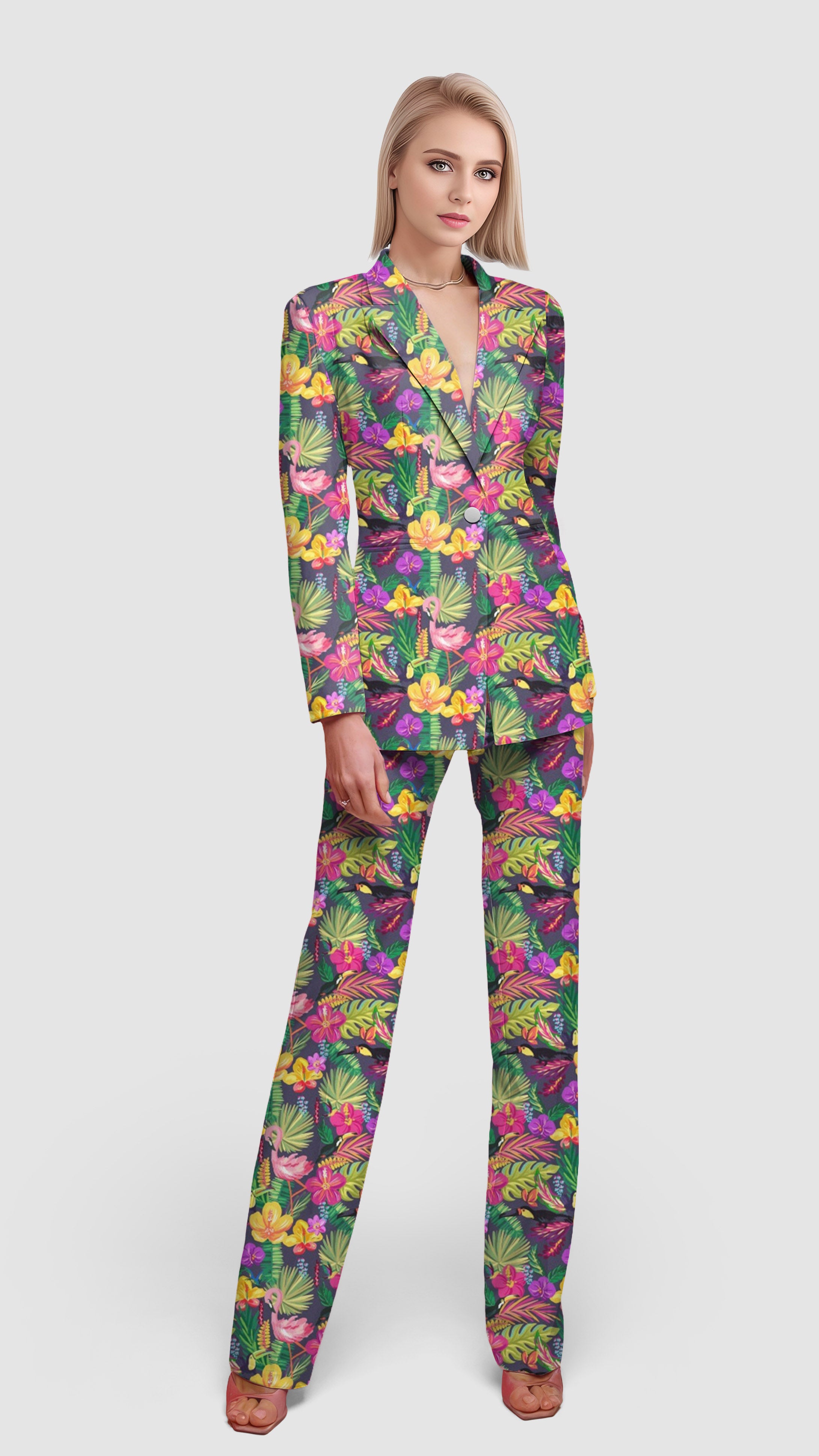 Hand drawn flamingo-Women's Blazer Casual Work Office Blazer Suit set