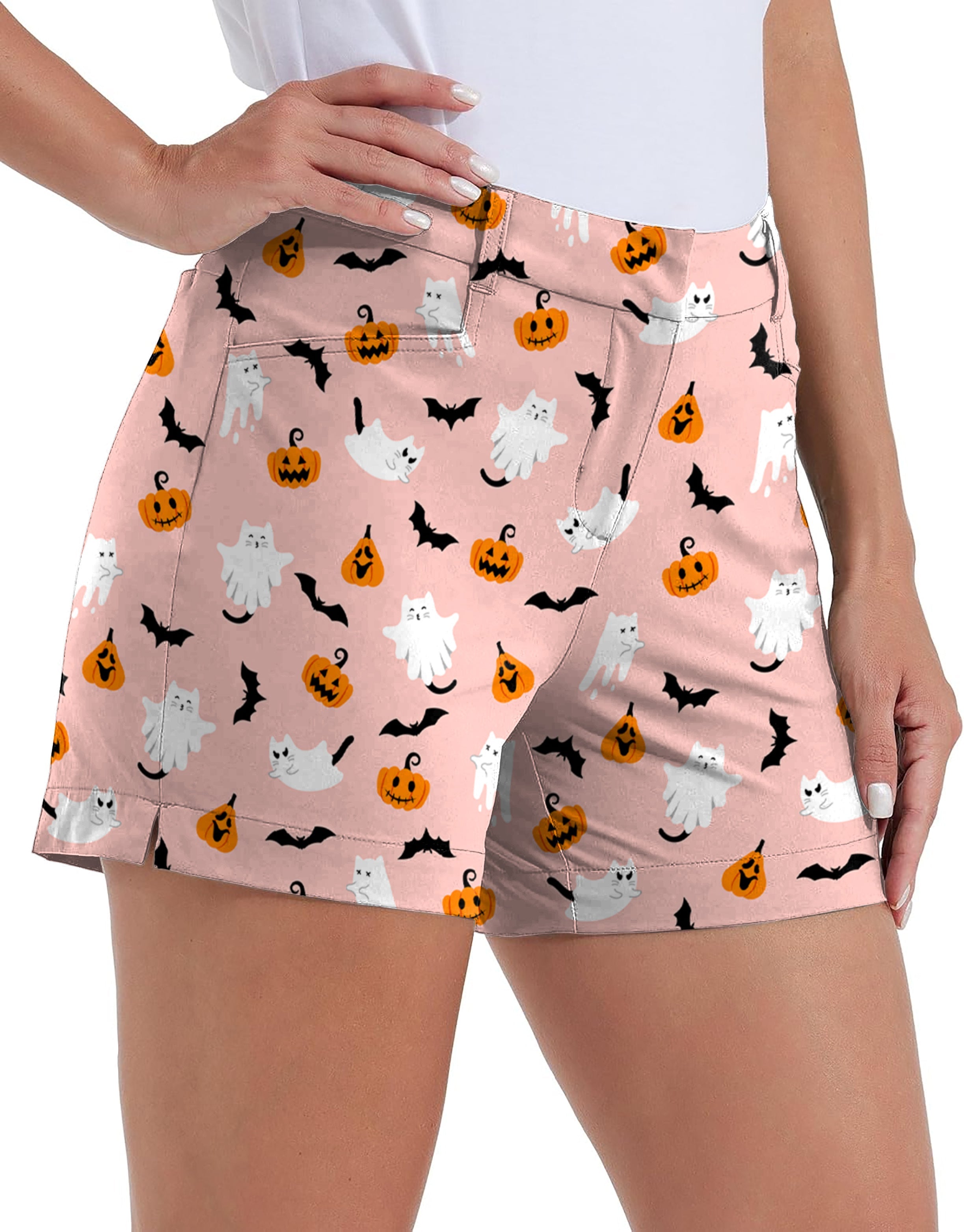 Halloween kawaii ghost pumpkin pattern women's quick-drying golf shorts with pockets