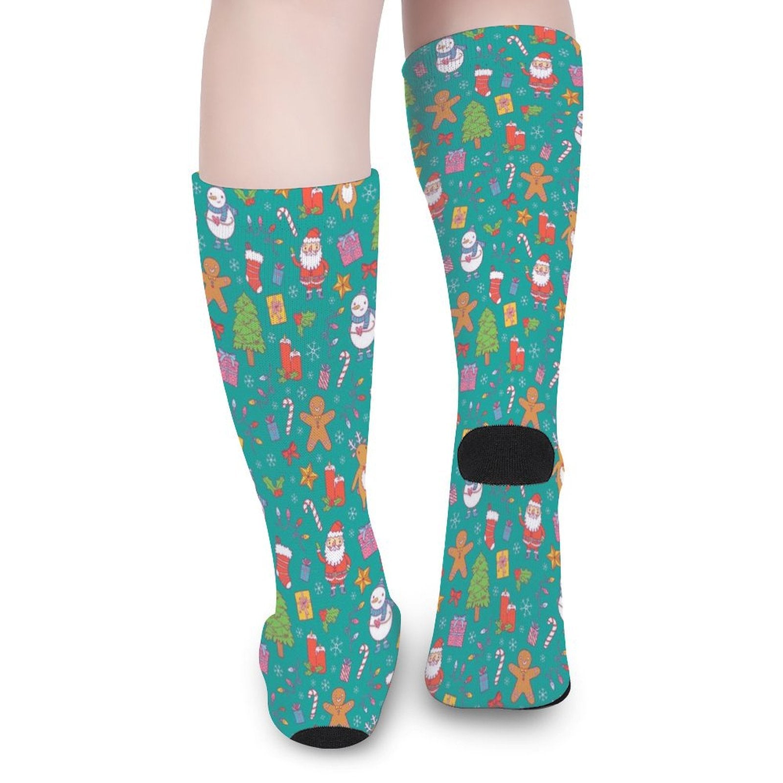 Merry Christmas printed socks with holiday-themed 3D digital designs, cushioned sole, and soft polyester blend, ideal for men and women gift.