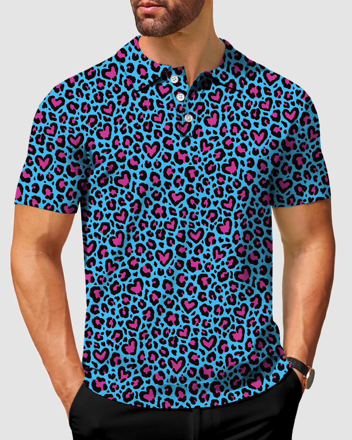 Men's Pink leopard print Polo