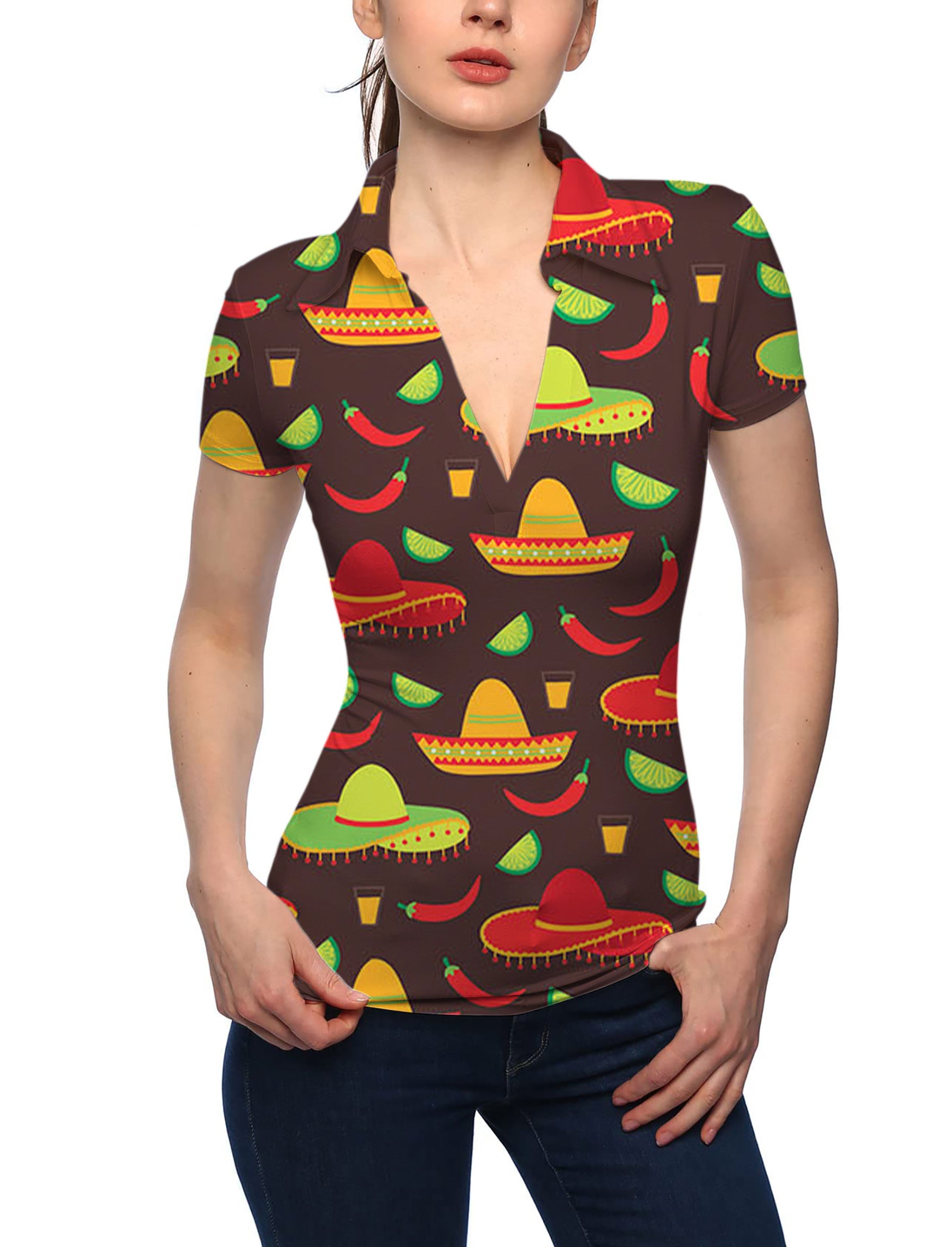 Women's cowboy hat V Neck Golf Polo