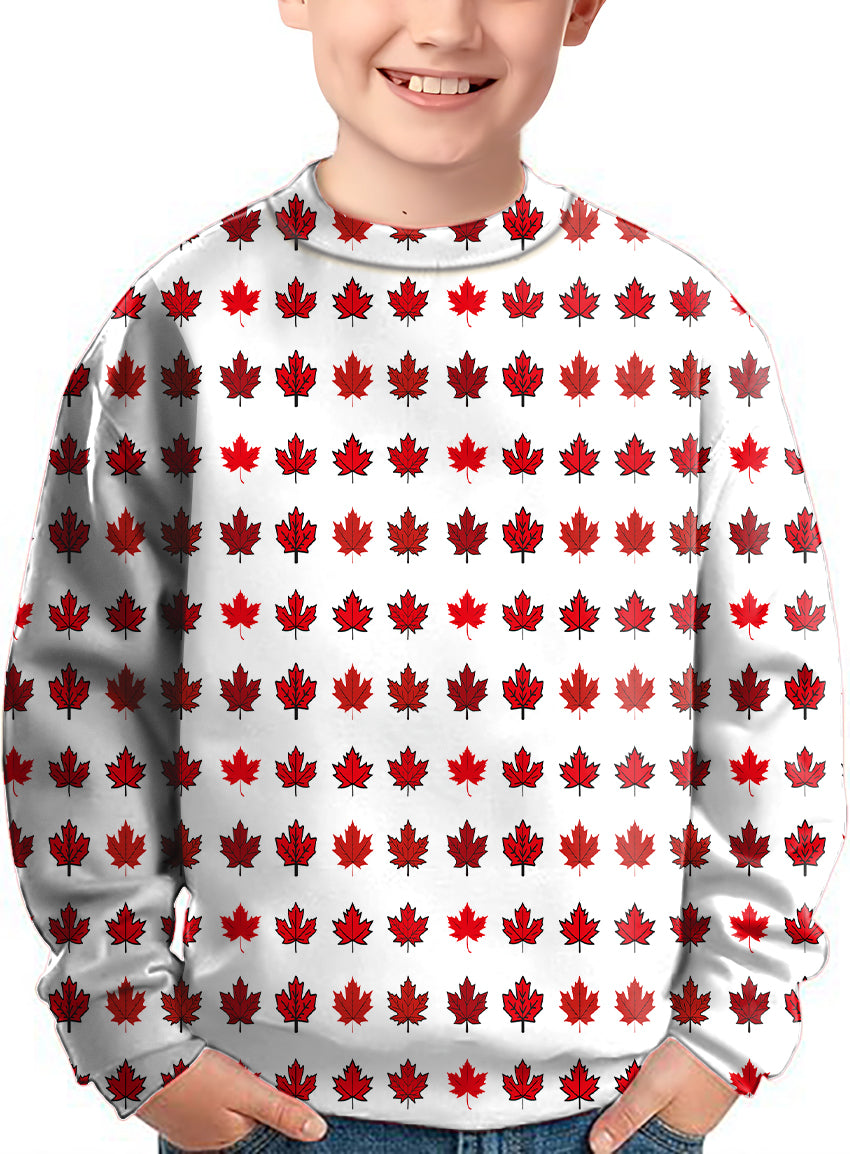 Canada Red Maple Leaves Crewneck Pullover Kids Ugly Sweater