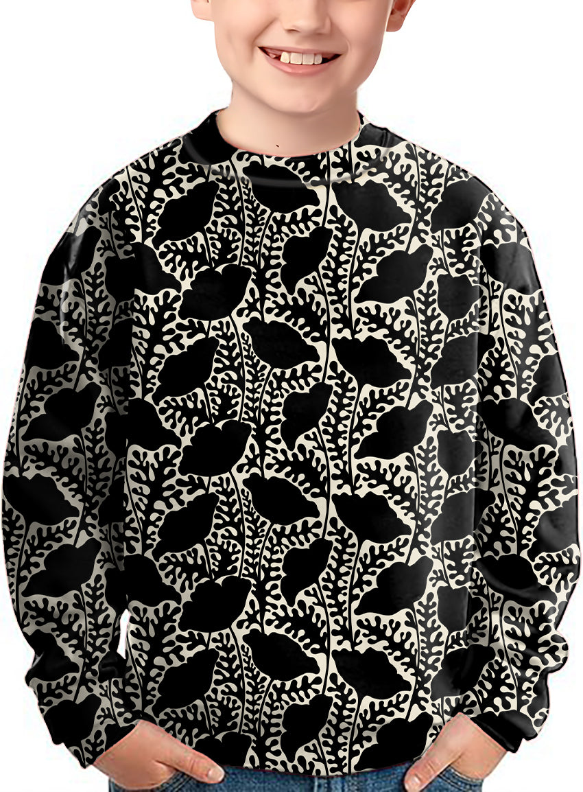 Monochrome Bloom Crewneck Pullover Kids Ugly Sweater