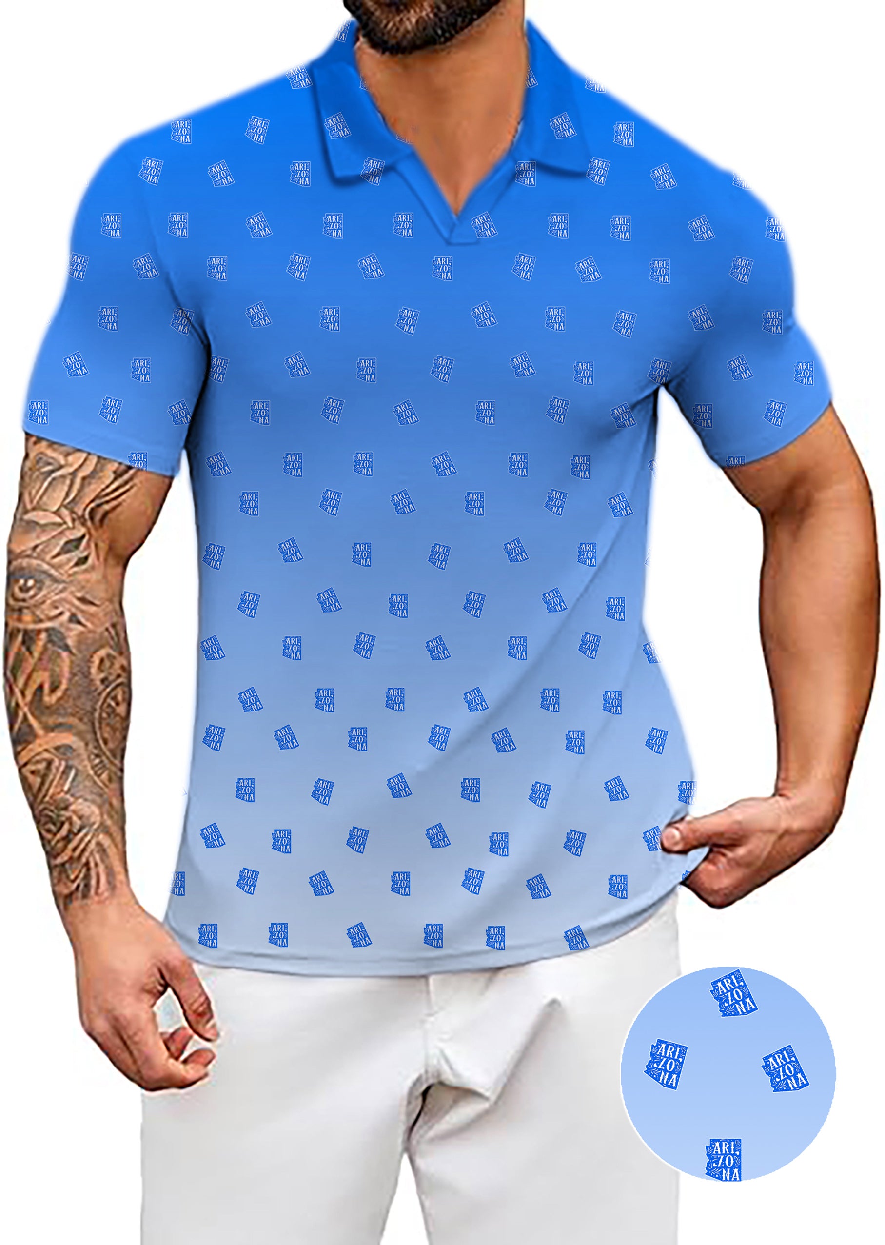 Men's Blue Arizona V Neck Golf Polo Shirts