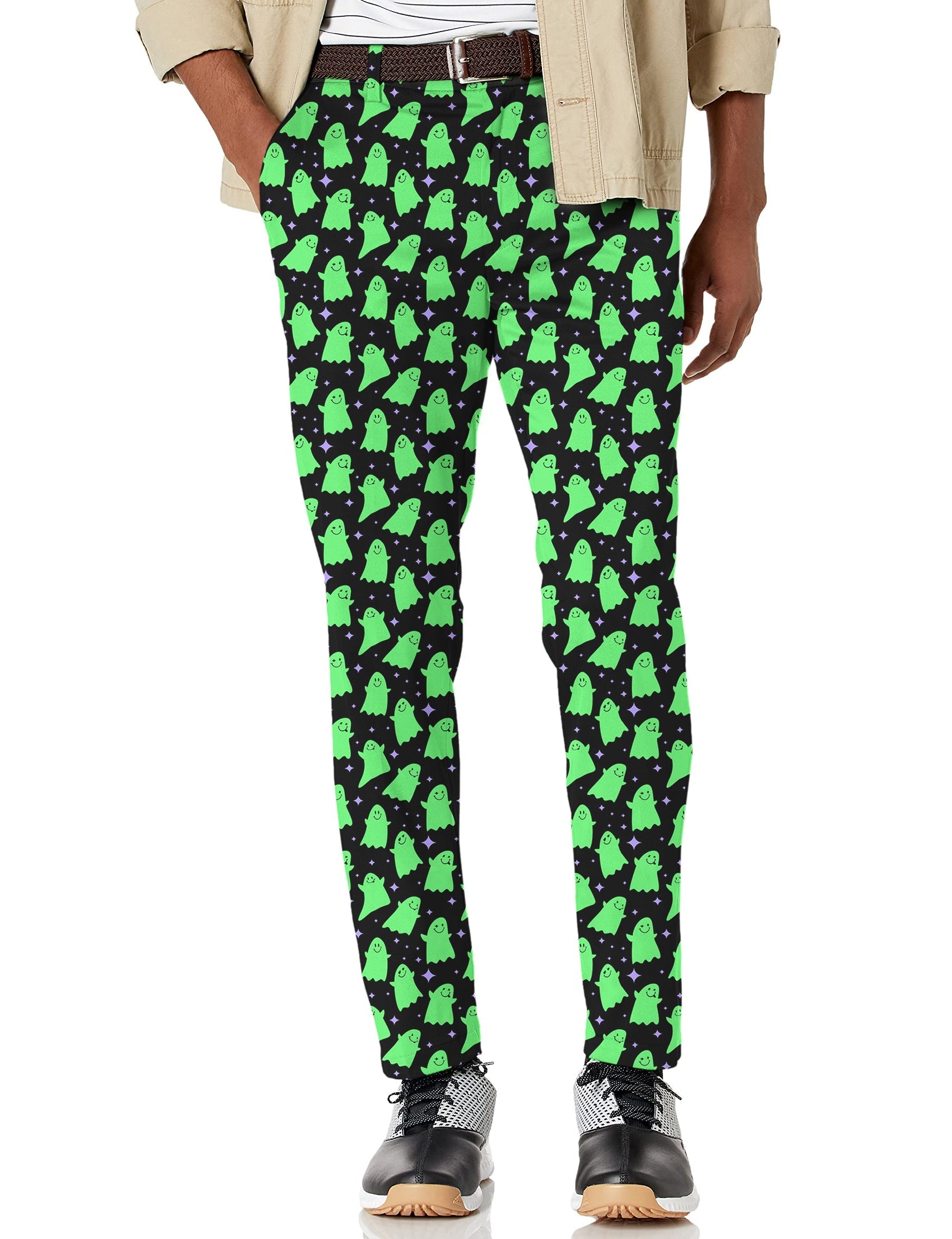 Men's green ghost stretch golf pants with moisture-wicking fabric and golfing fit