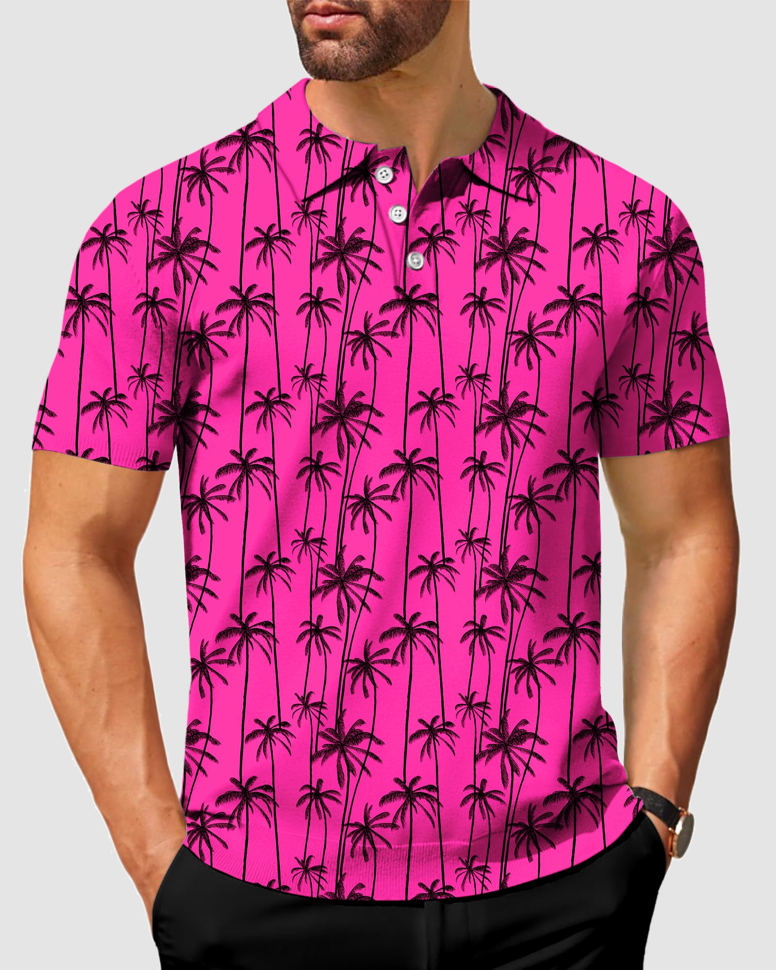Men's Rose-Red Coconut Trees Polo