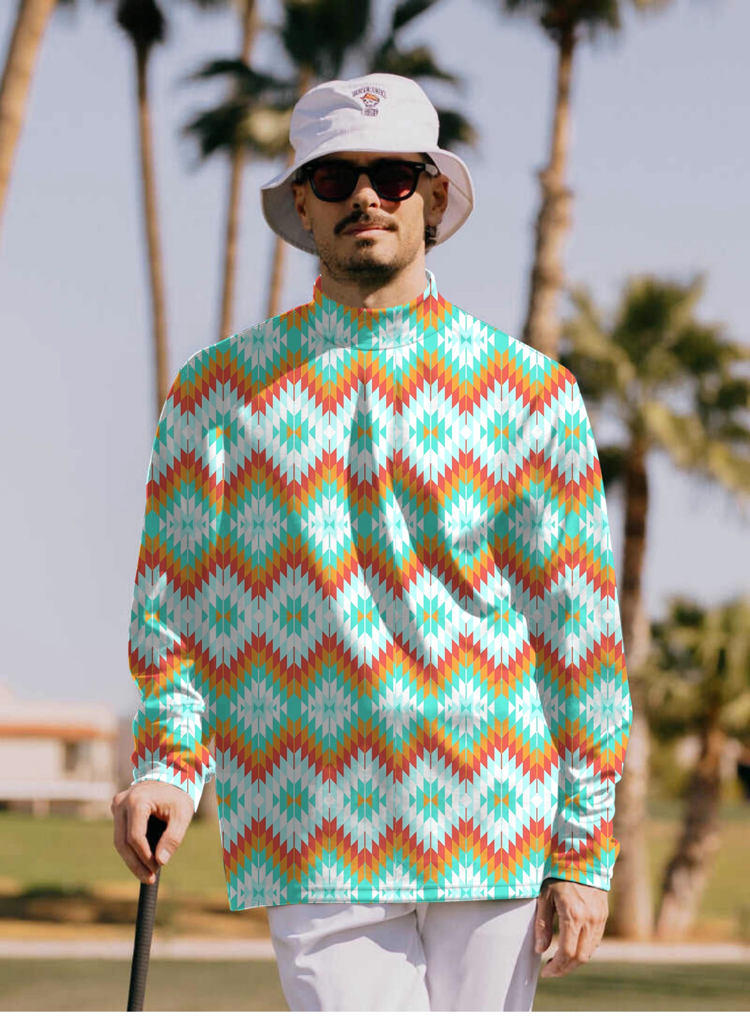 Men's Aztec Summer Contrast Stitching Pullover High neck Long/Short sleeve T-Shirt