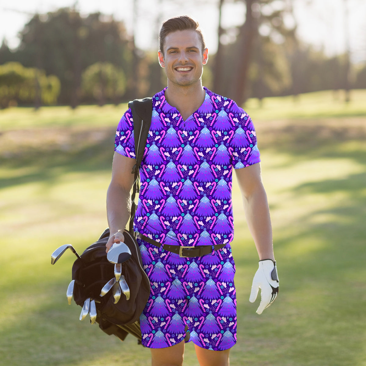 Men's Golf Set Polo+Shorts Magical Christmas Tree