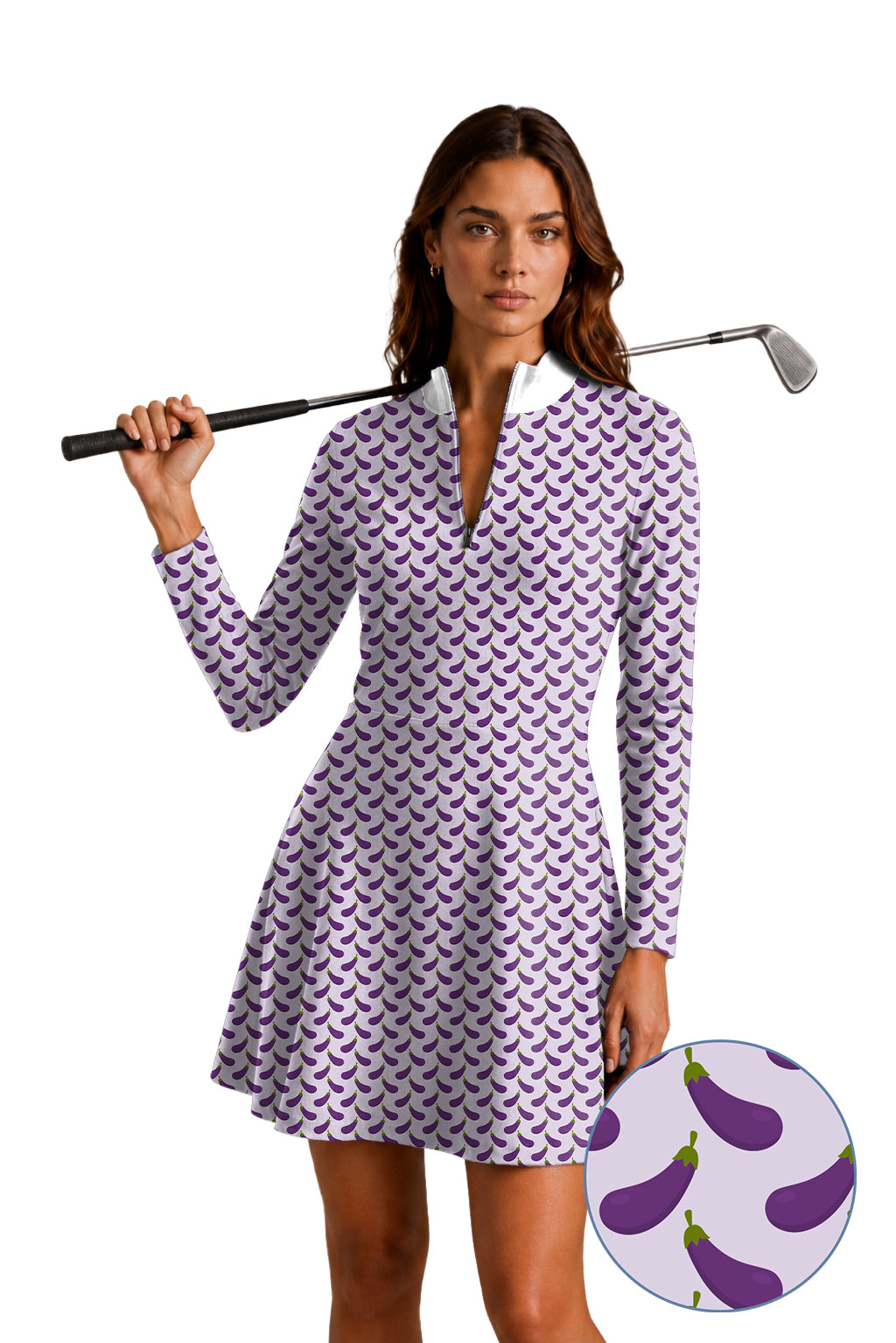 Purple eggplant Women's Golf Long Sleeve Zipper Dresses Comes with separate matching shorts