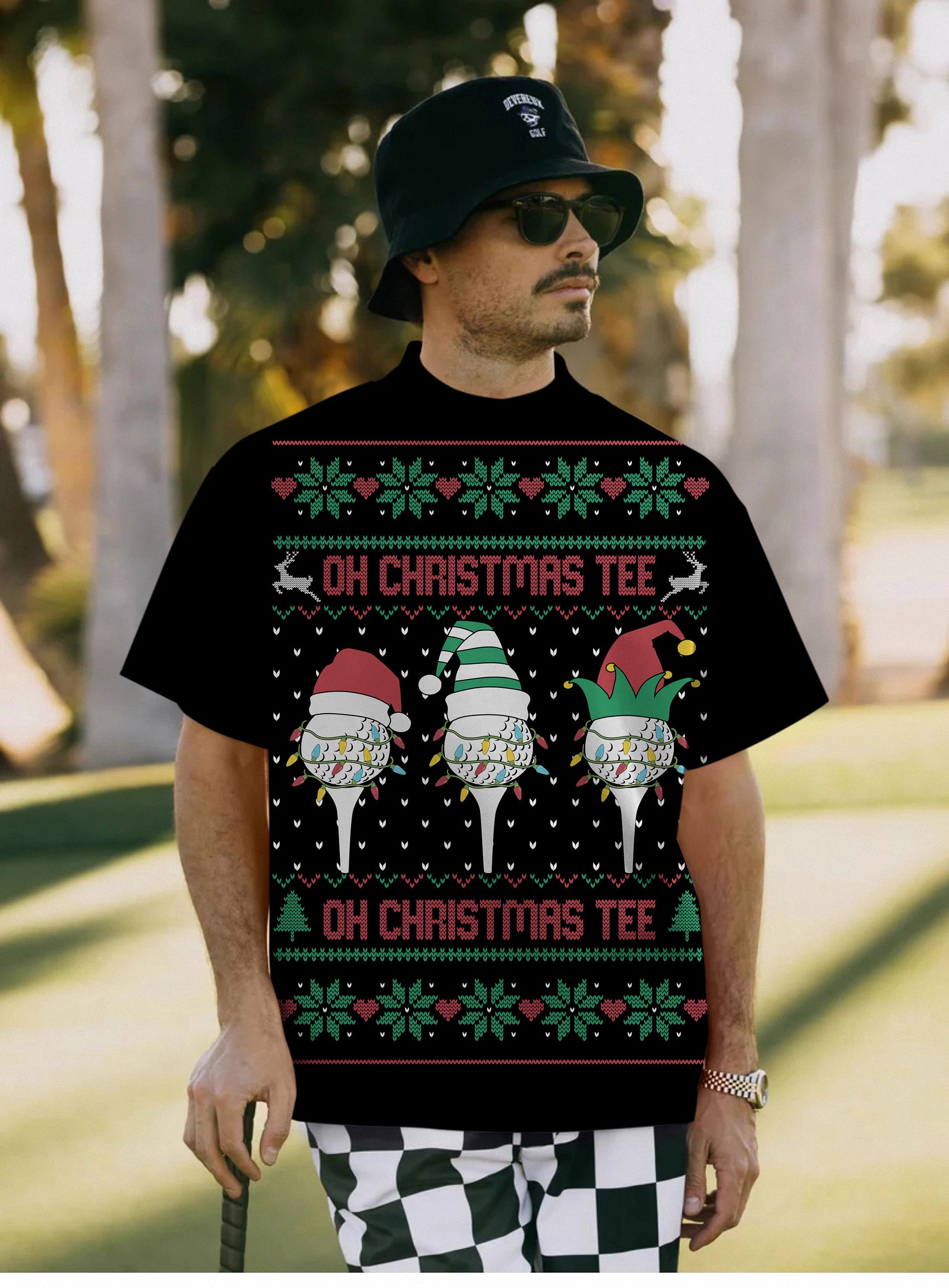 Men's Black-Christmas Custom face Pullover High neck Long/Short sleeve T-Shirt