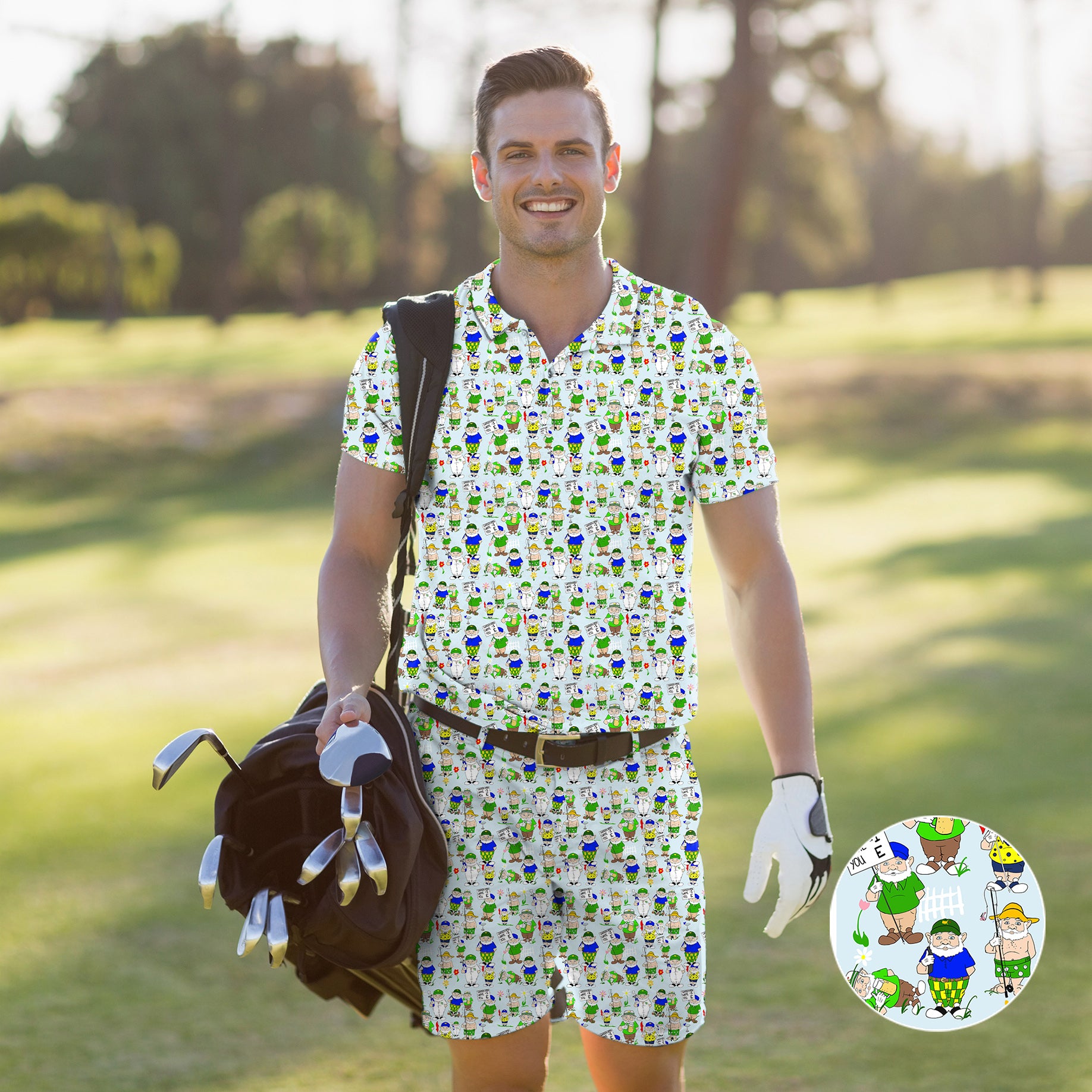 Men's Golf Set Polo+Shorts Gnome Garden Open Designer style