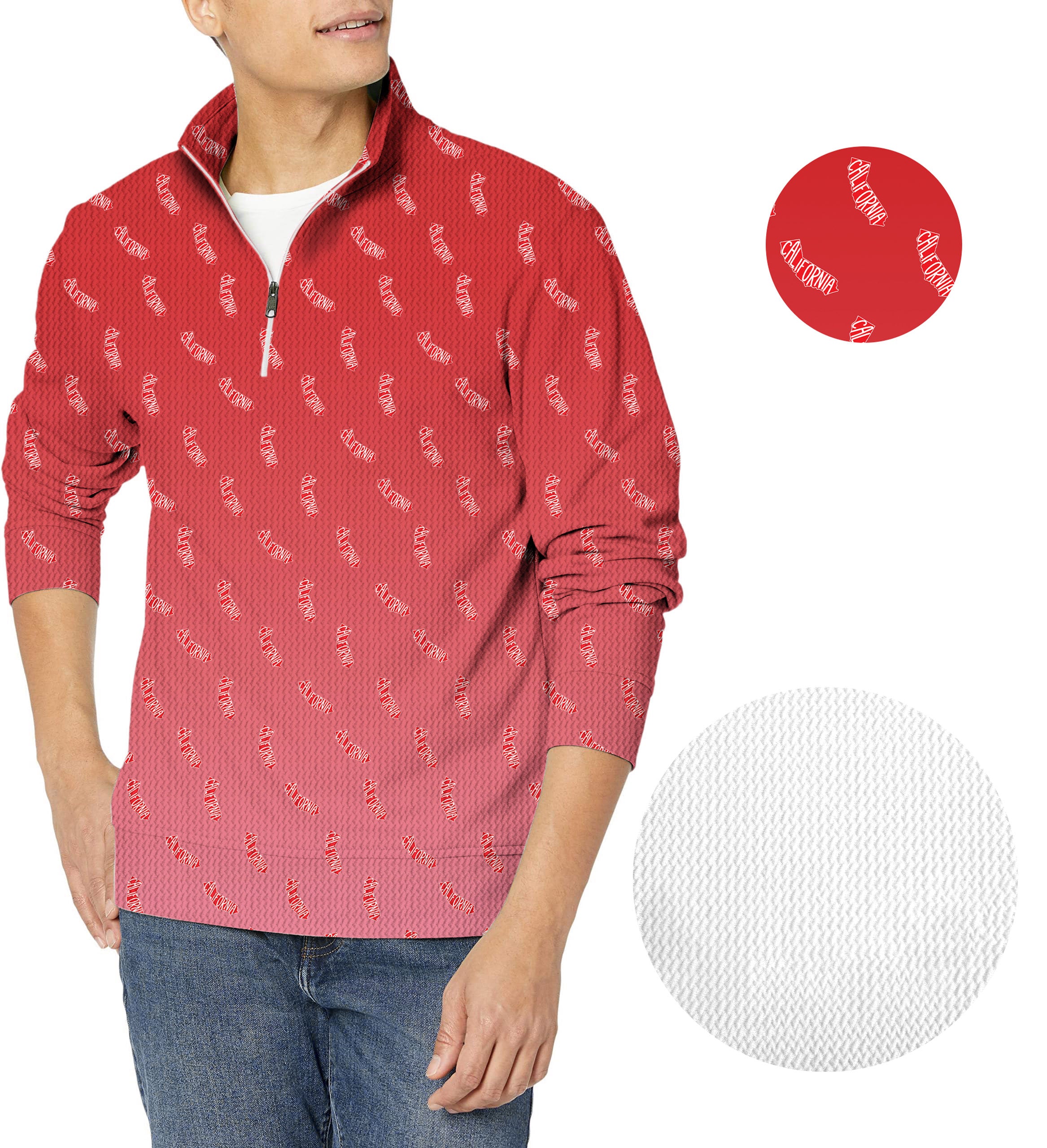 Red California Men's Golf Waffle Zipper Pullover