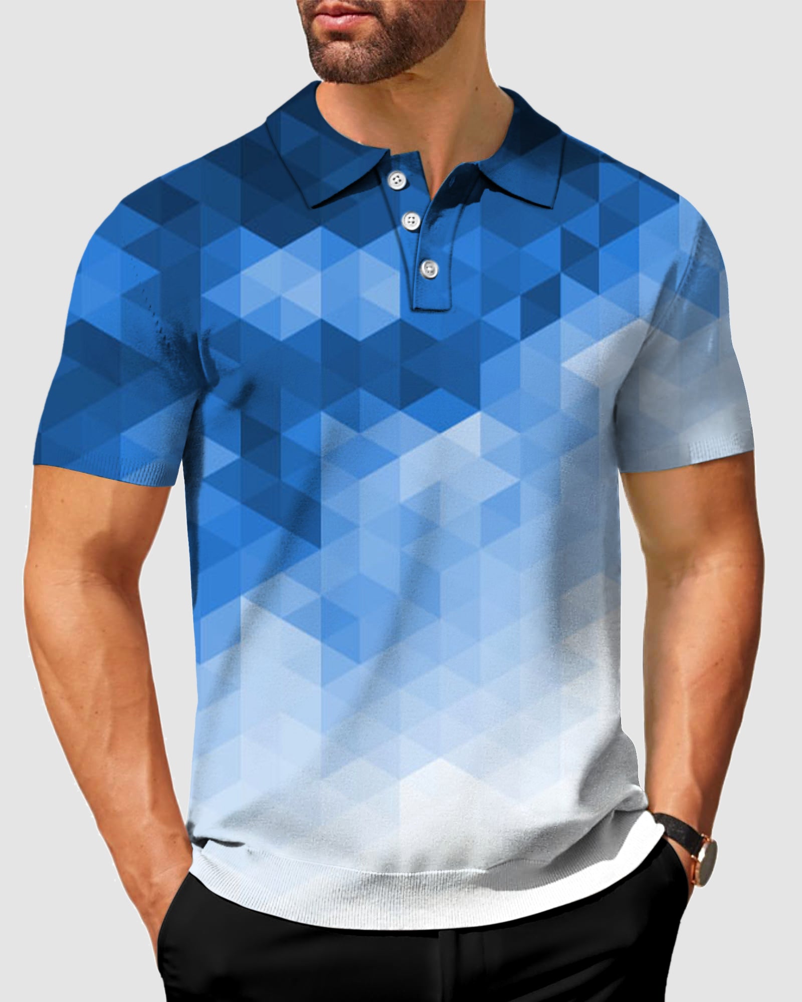 Men's Abstract Blue Background With Triangular Polo