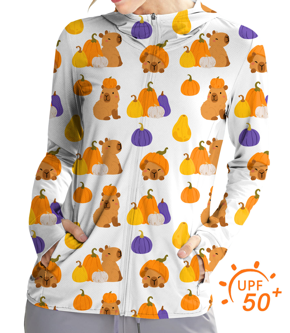 Women's Outdoor Halloween Capybara Golf Sun Protection Slim Fit zip hoodies