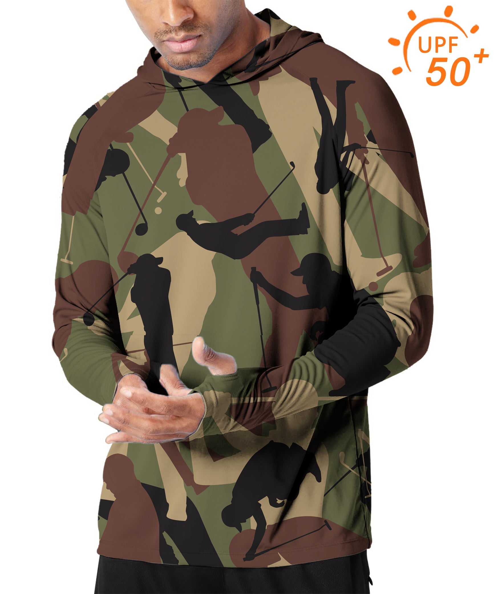 Men's Outdoor Army Green slim fit golf hoodie with UPF 50+ sun protection and moisture-wicking fabric