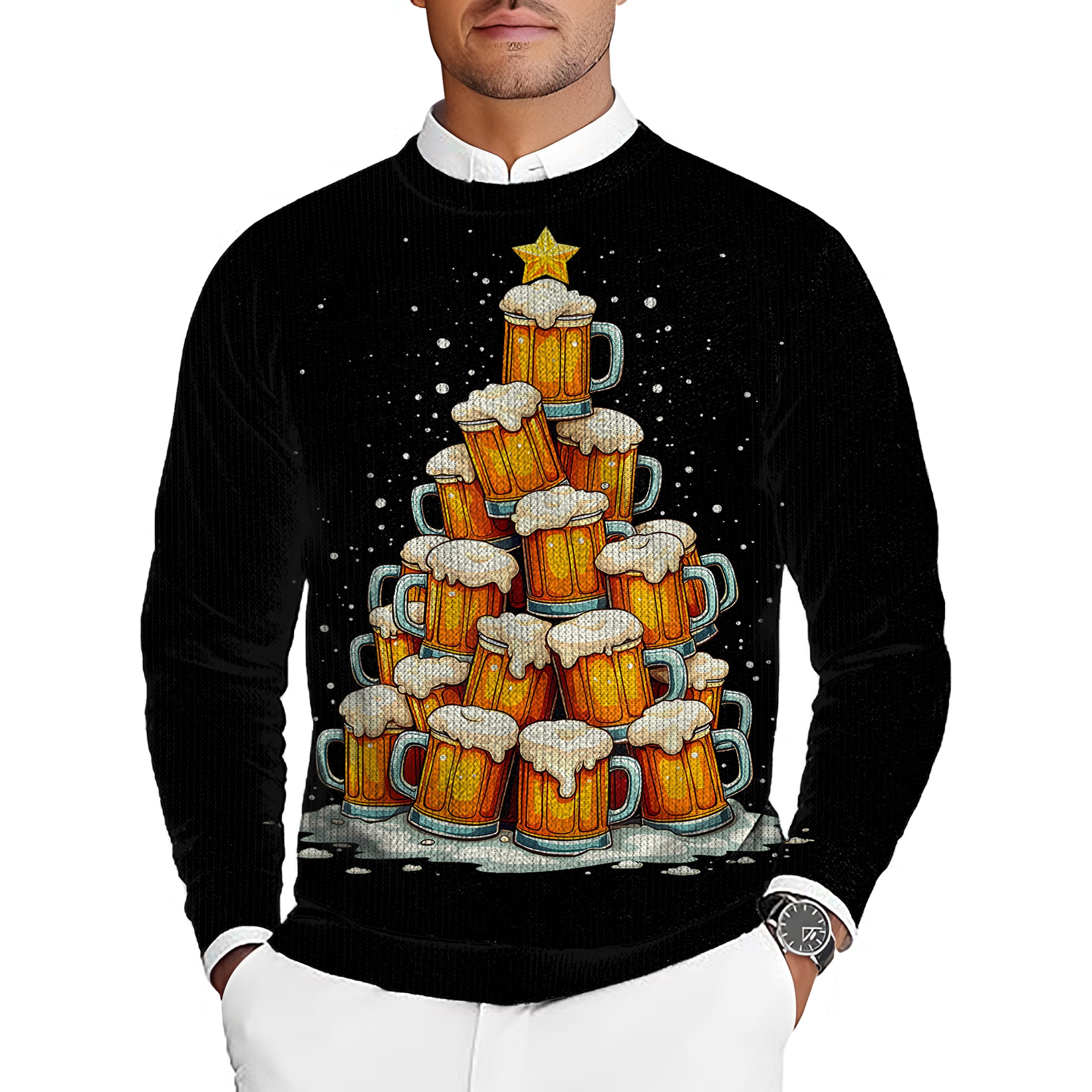 Christmas Beer tree Men's Golf Crewneck Pullover Sweaters Ugly Sweater