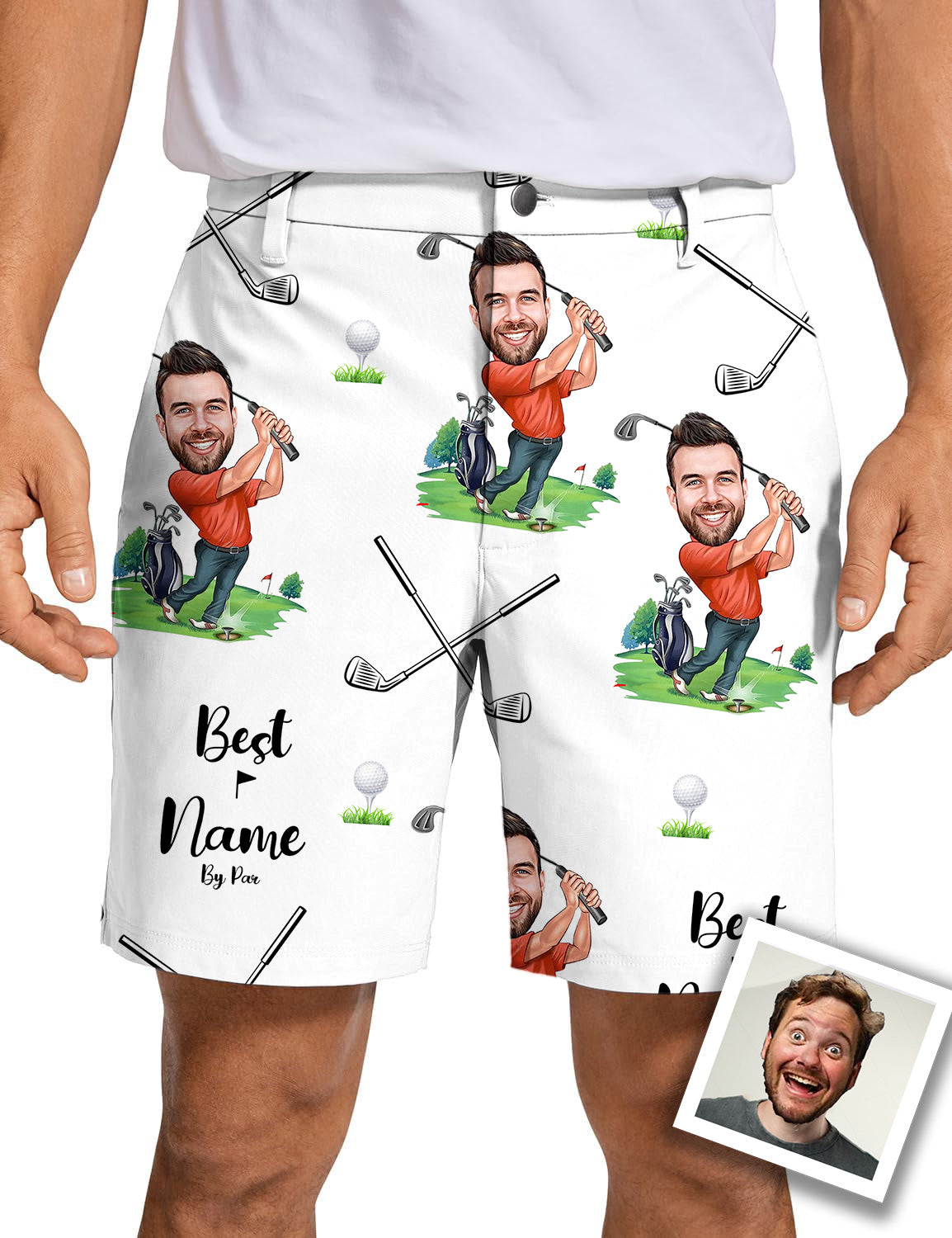 Men Custom Photo Face & Your Name Golf Shorts
