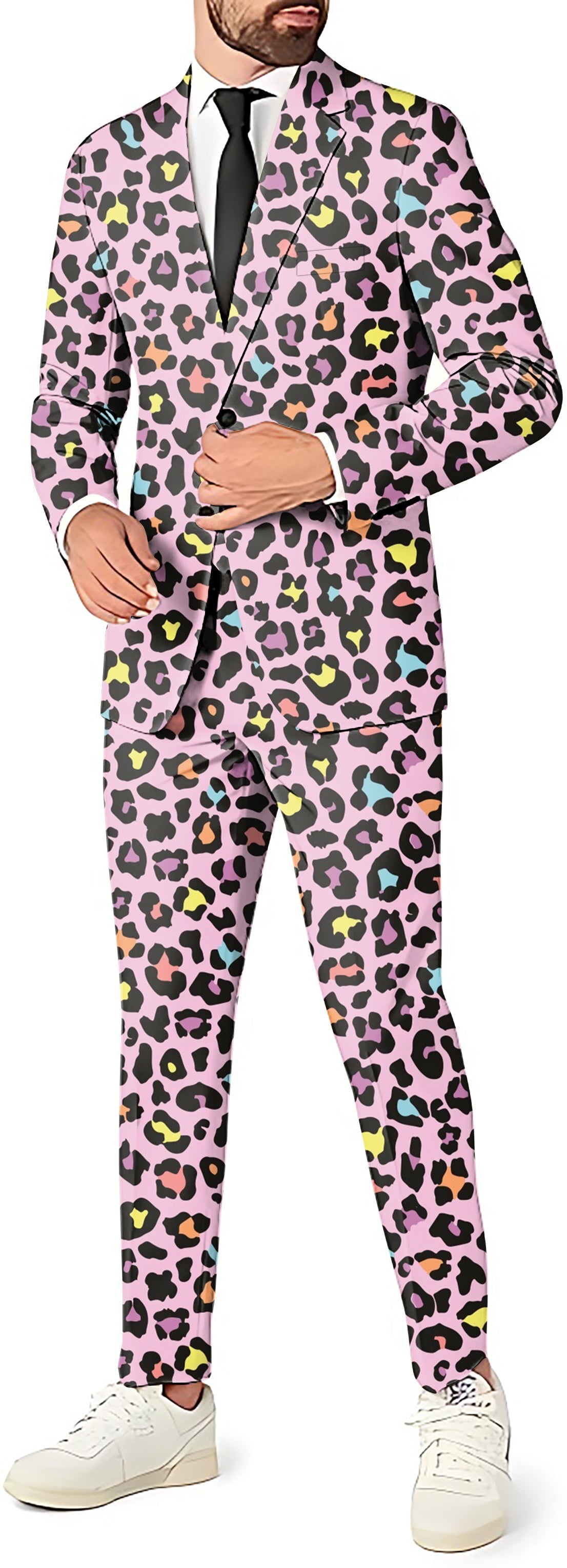 Leopard men's party costume 3pcs suit set with pink leopard print blazer, vest, and pants