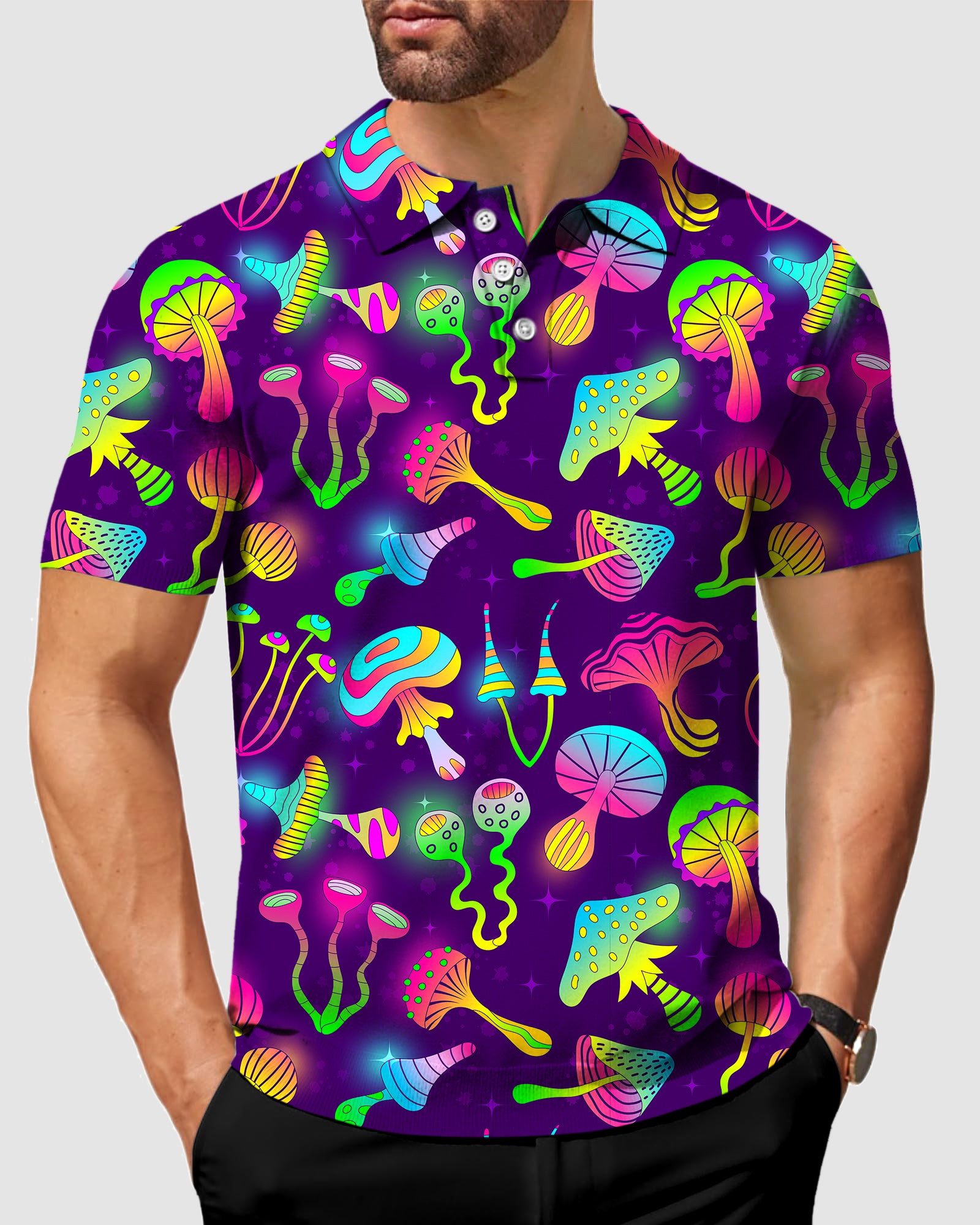 men's golf Neon Mushroom polo