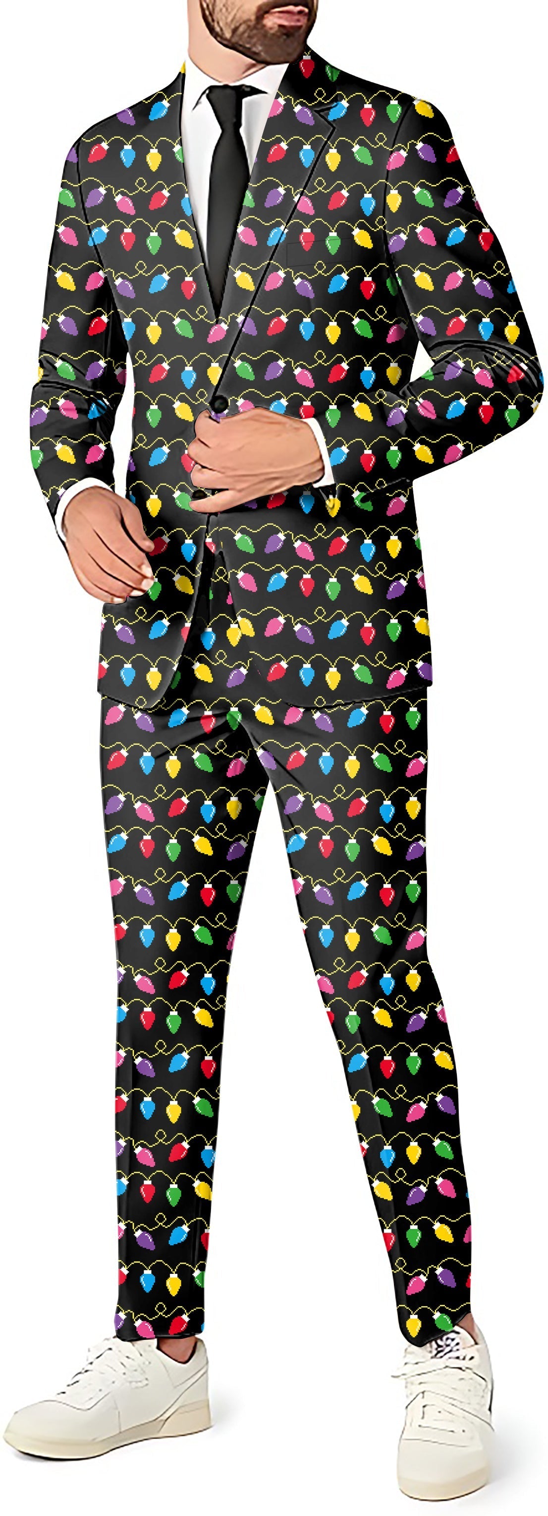 Men's Christmas Lights themed party suit with blazer, pants, and vest set