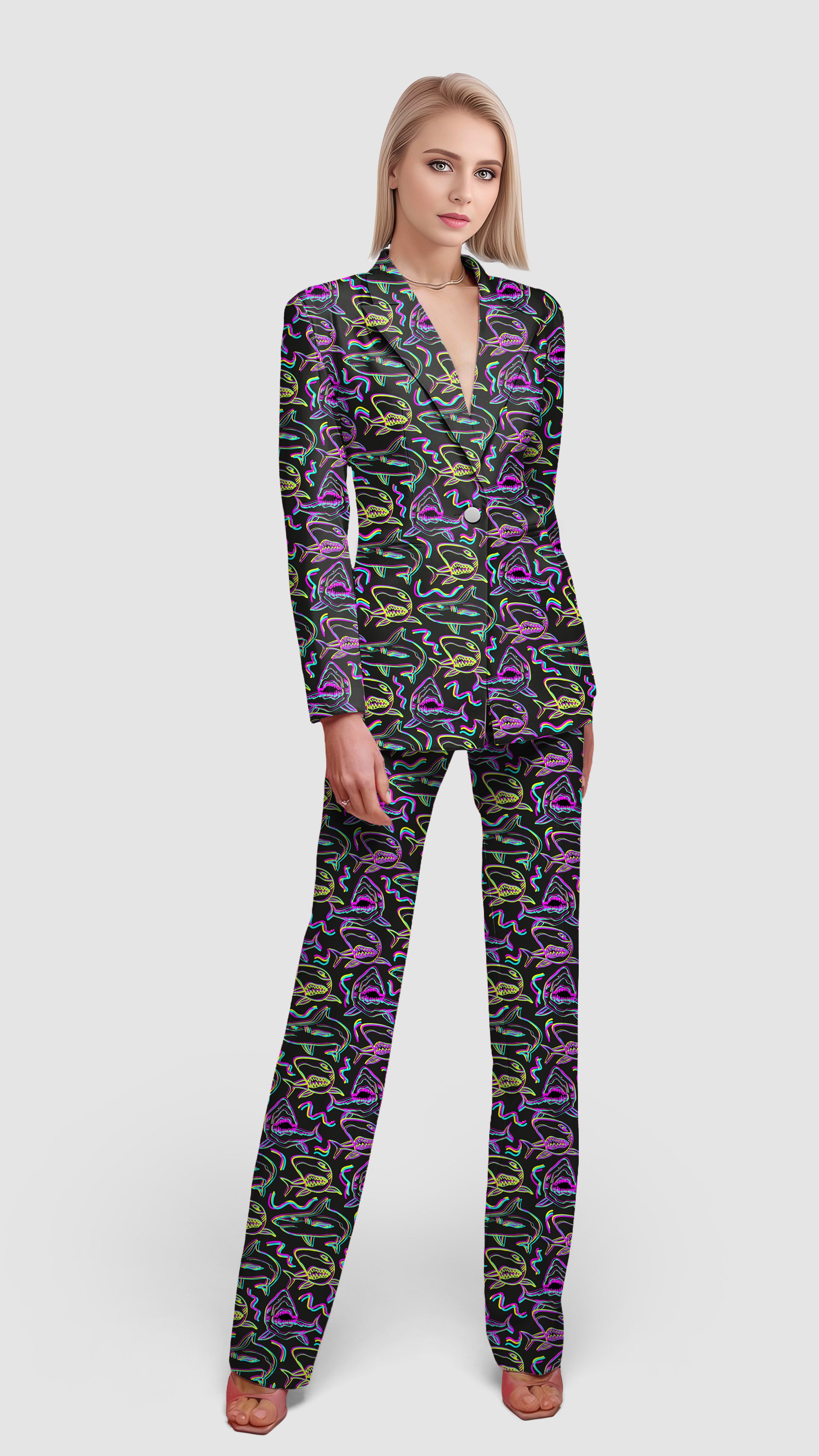 Neon Sharks-Women's Blazer Casual Work Office Blazer Suit set