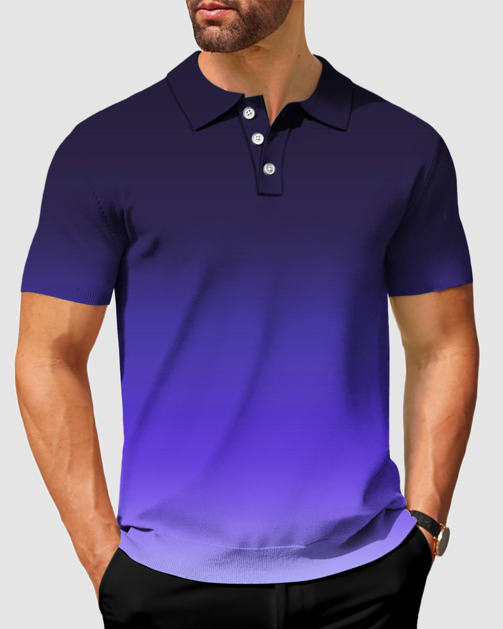 Men's Black Purple Gradient Polo