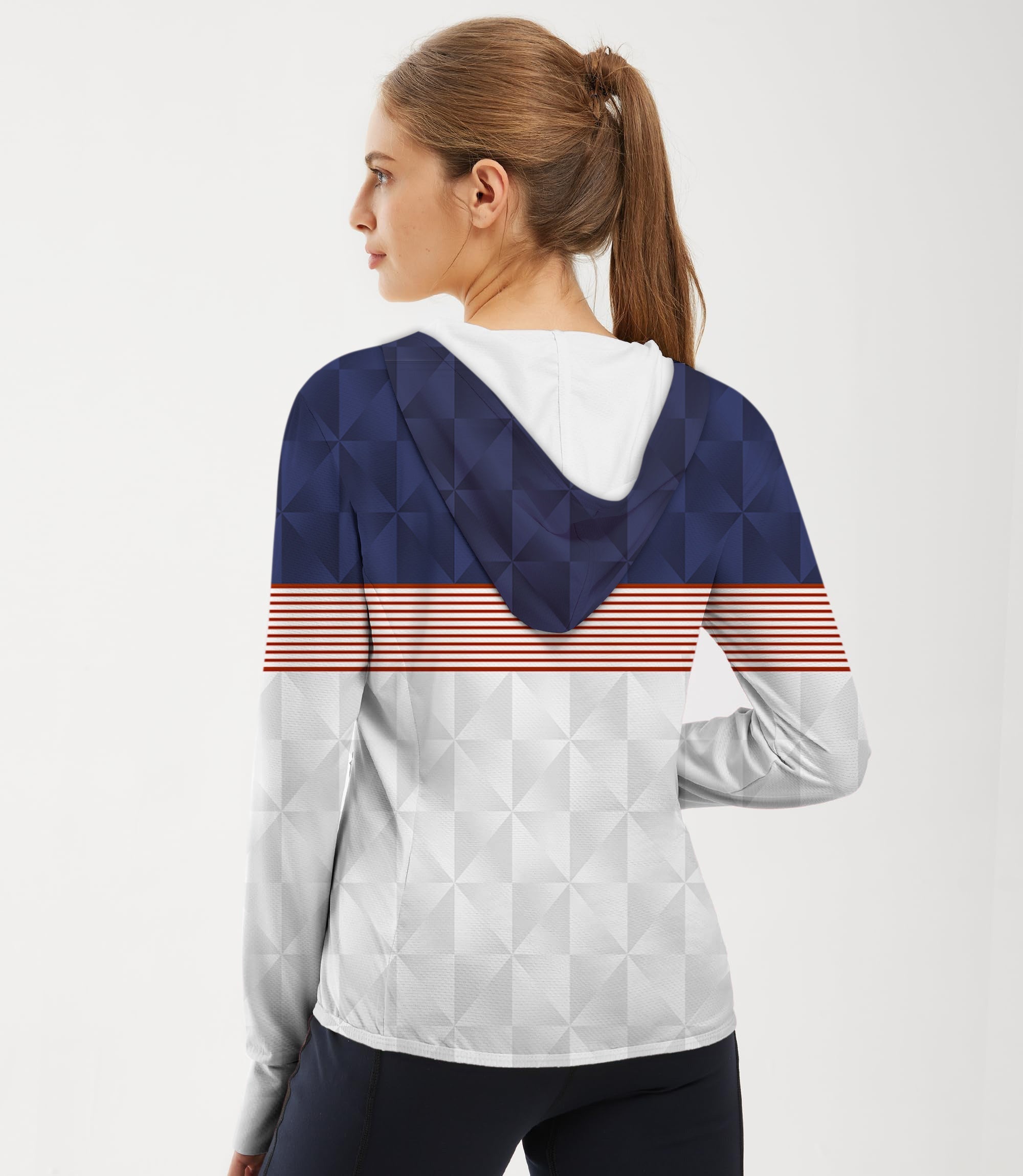 Women's Outdoor Stripe Splicing slim fit sun protection zip hoodie for sports and golf