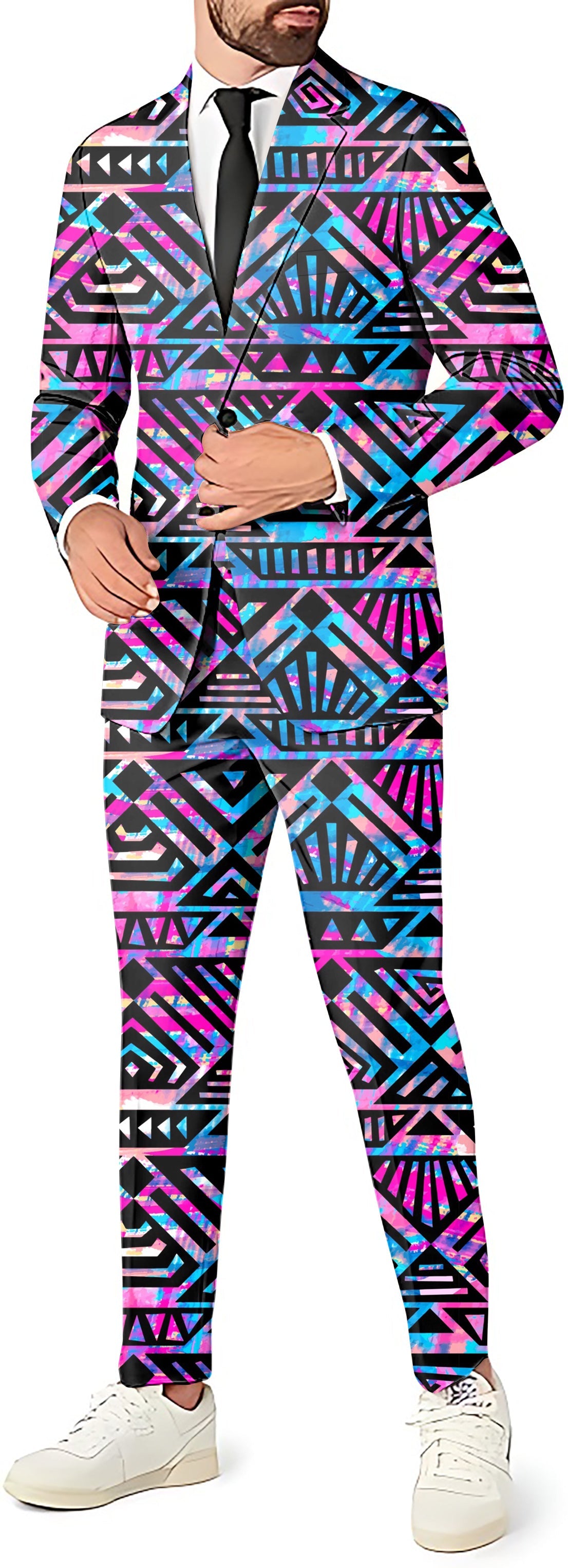 Purple grid men's slim fit party suit with blazer, pants, and vest set