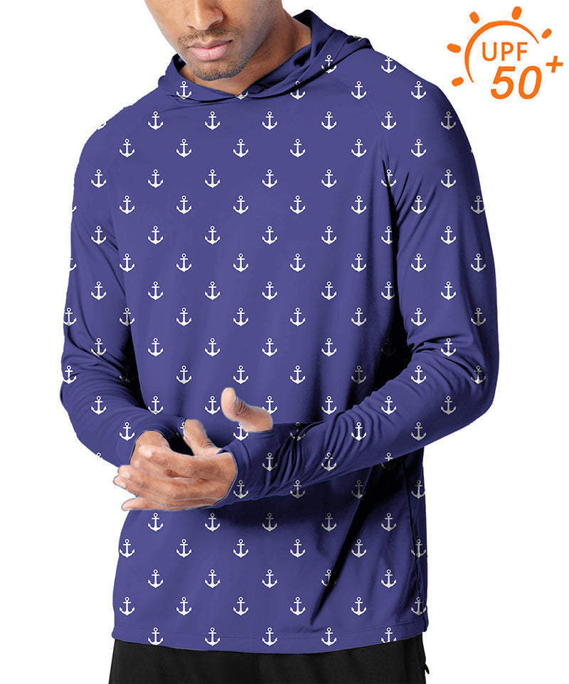 Men's Outdoor Royal Anchor golf hoodie with UPF 50+ sun protection and slim fit design