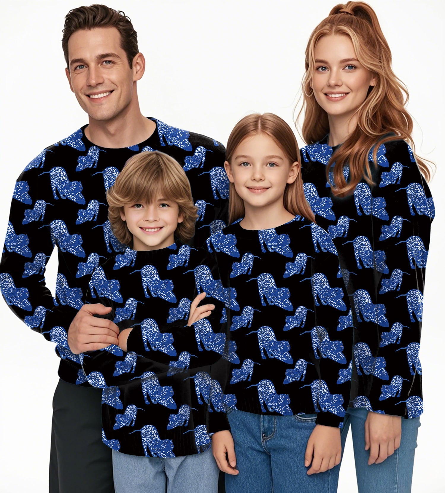 Blue Jaguar Crewneck Pullover Ugly Sweater Men Women boy girl family