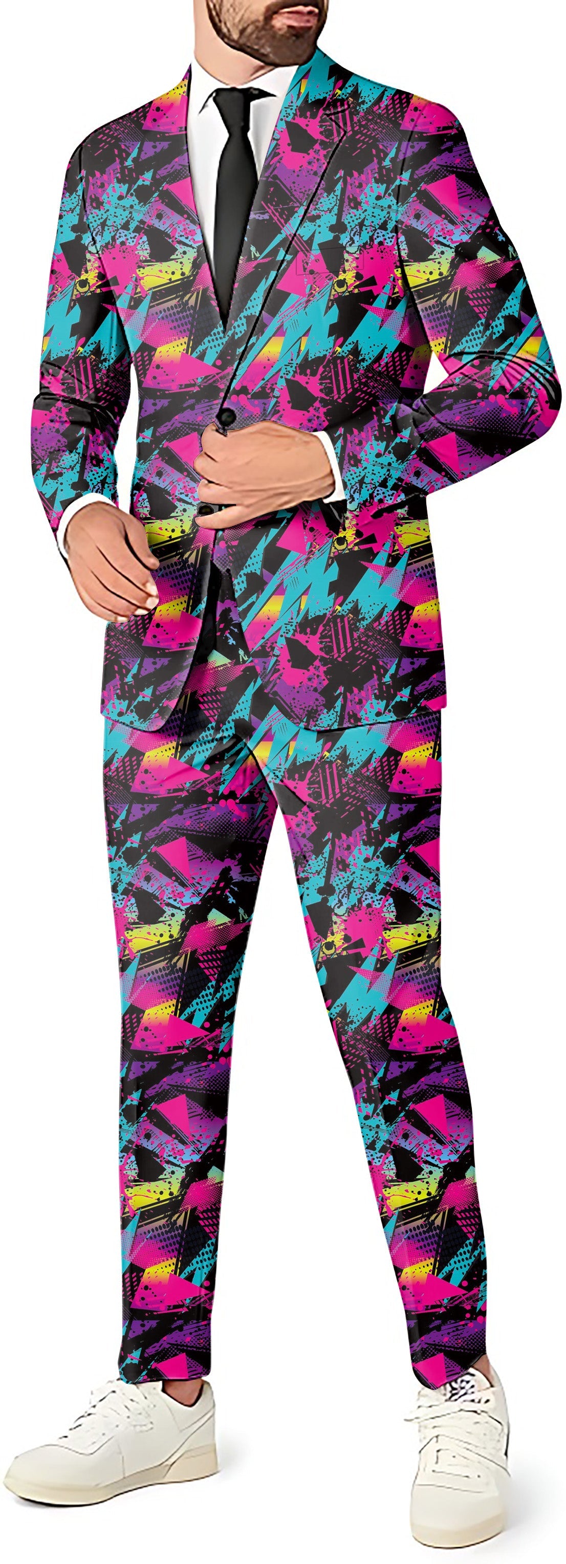 Retro er men's colorful patterned party suit blazer pants and vest set