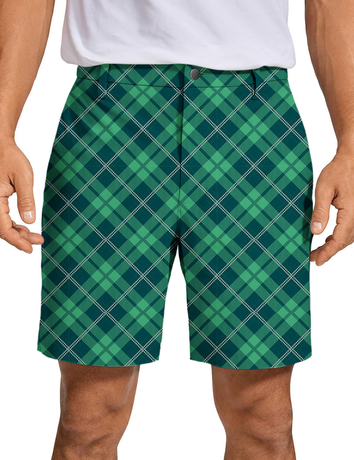 Men's Green grid Golf Shorts US In Stock