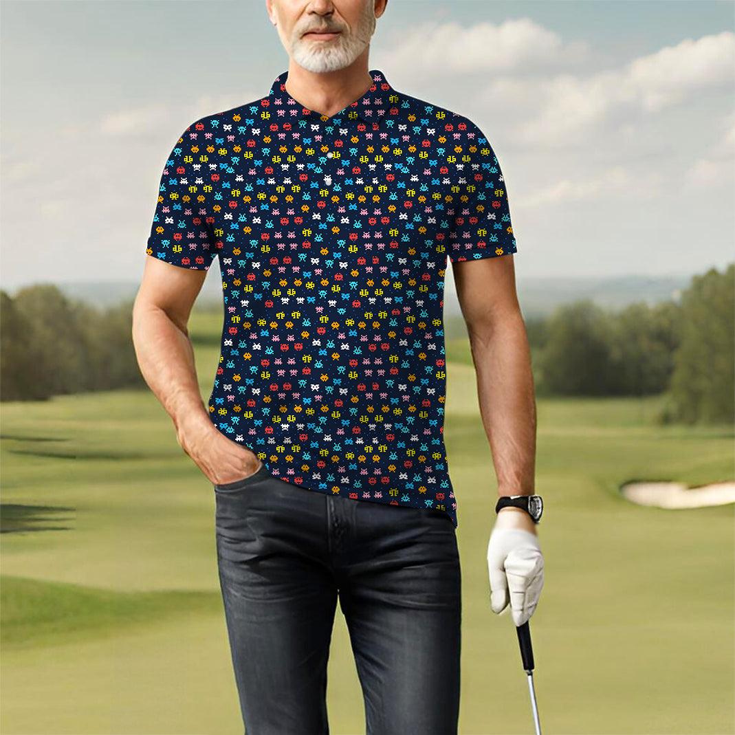 Men's Funny Pixel Monsters golf polo