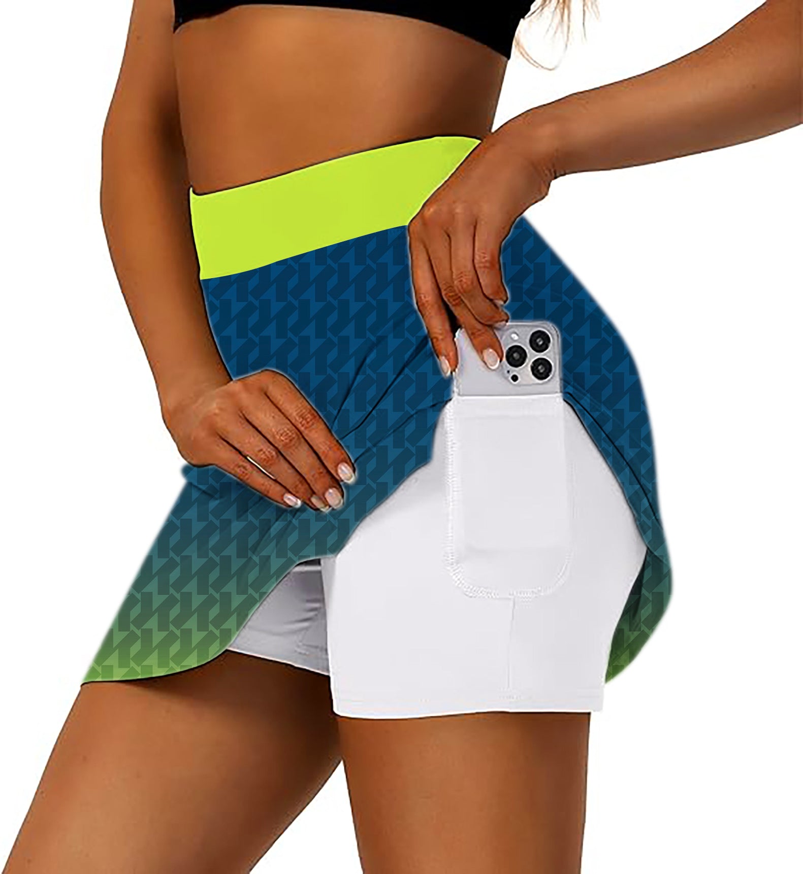 Green Gradient Custom Sport Team Competition Uniforms Women's Athletic Golf Skorts Flared Skirts