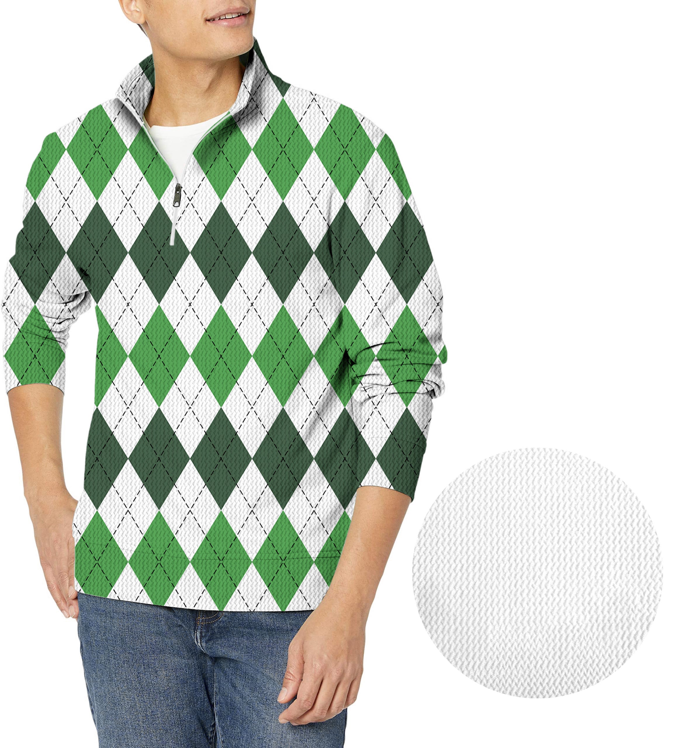 St. Patricks day Argyle plaid-Men's Golf Waffle Zipper Pullover