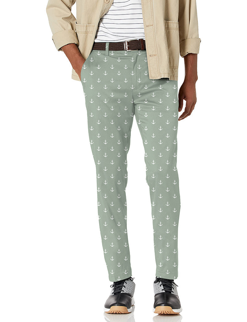Men's light green anchor stretch golf pants with moisture-wicking, wrinkle-resistant fabric and active waistband